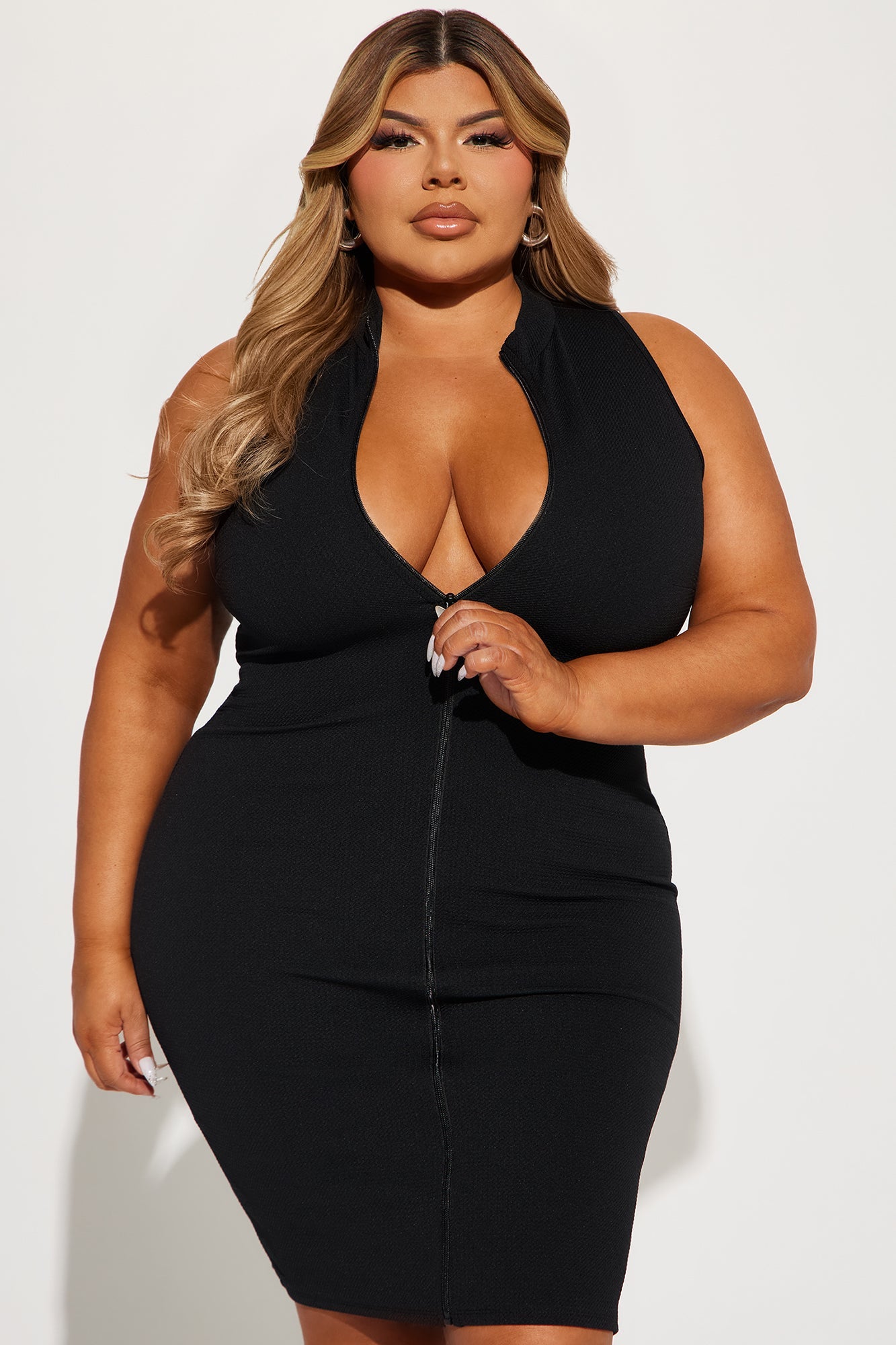 Textured Midi Dress - Black