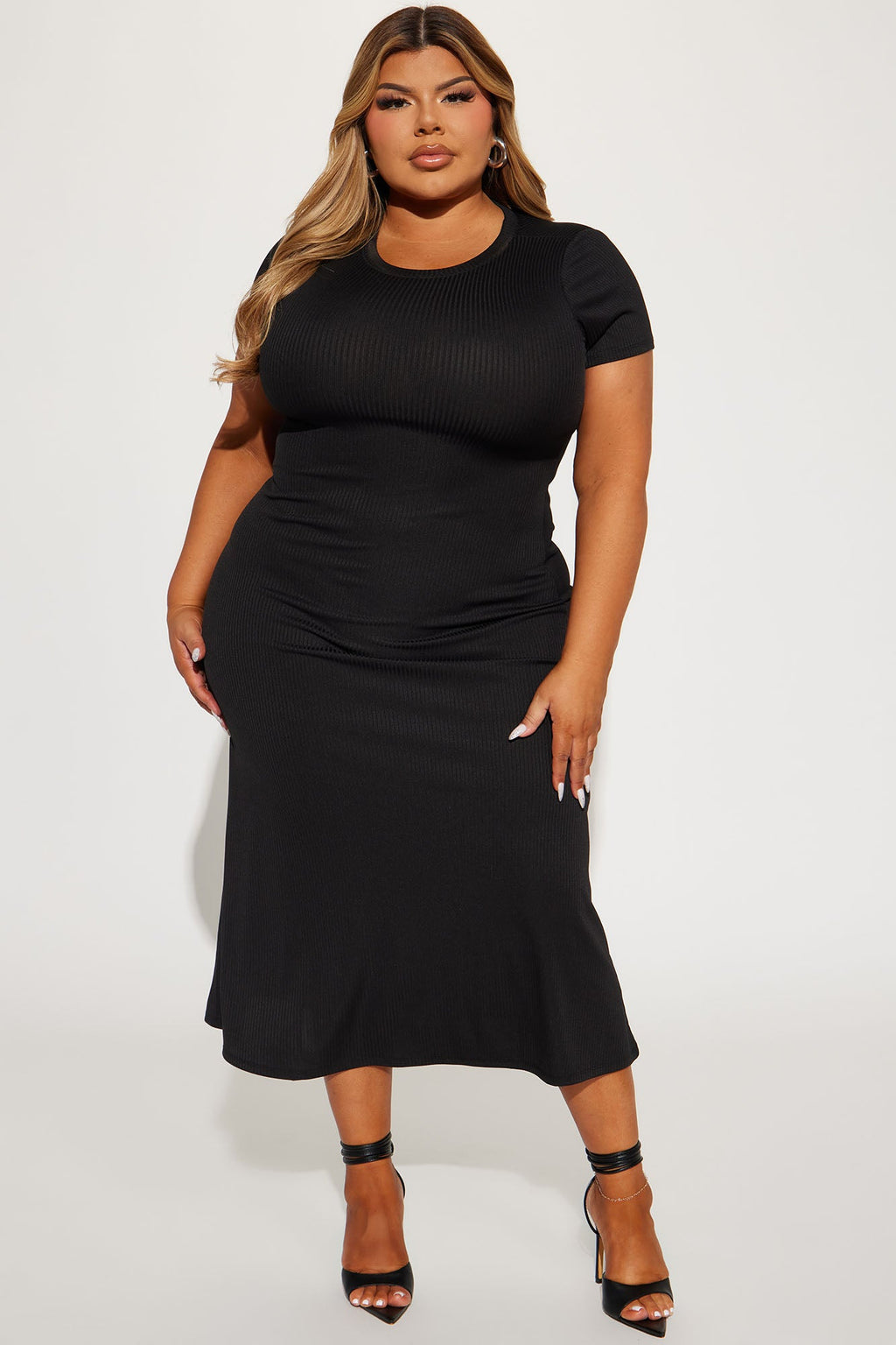 Bodycon Mock Neck Zipper Textured Midi Dress - Black
