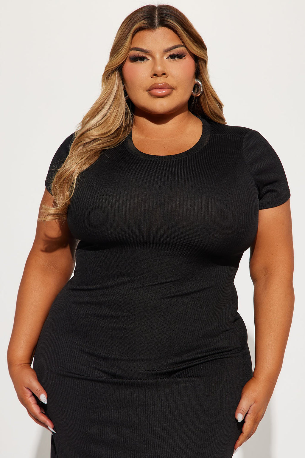 Bodycon Mock Neck Zipper Textured Midi Dress - Black