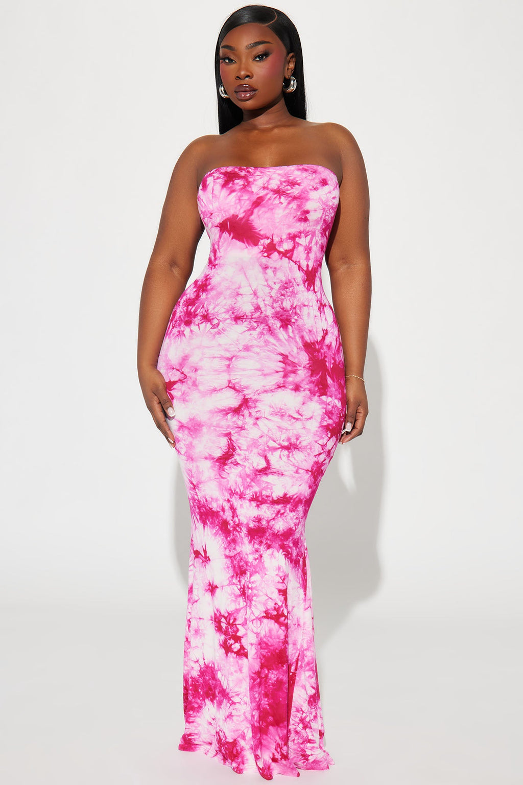 Tie-Dye Tube Maxi Dress - Fuchsia/combo