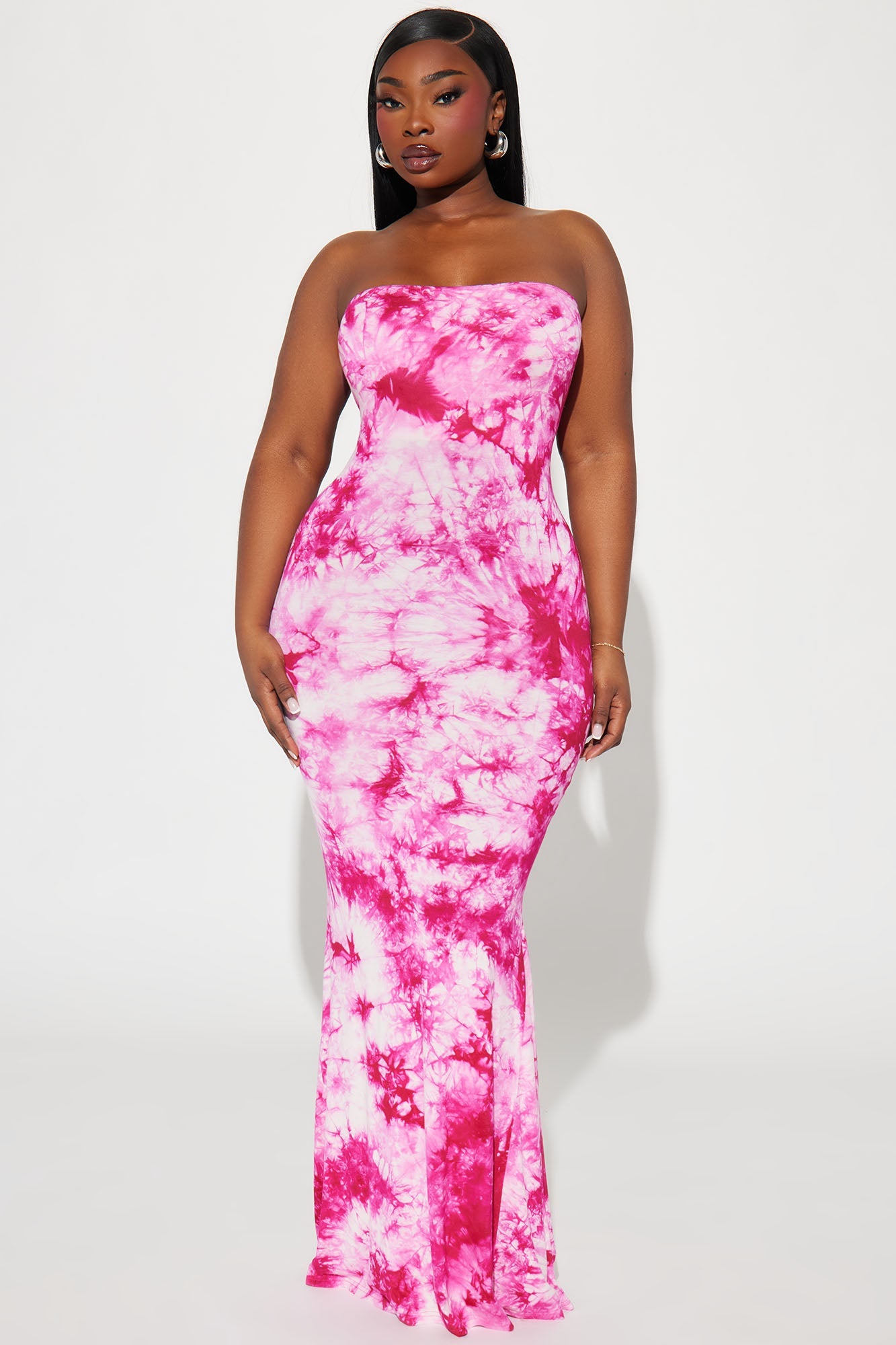 Tie-Dye Tube Maxi Dress - Fuchsia/combo