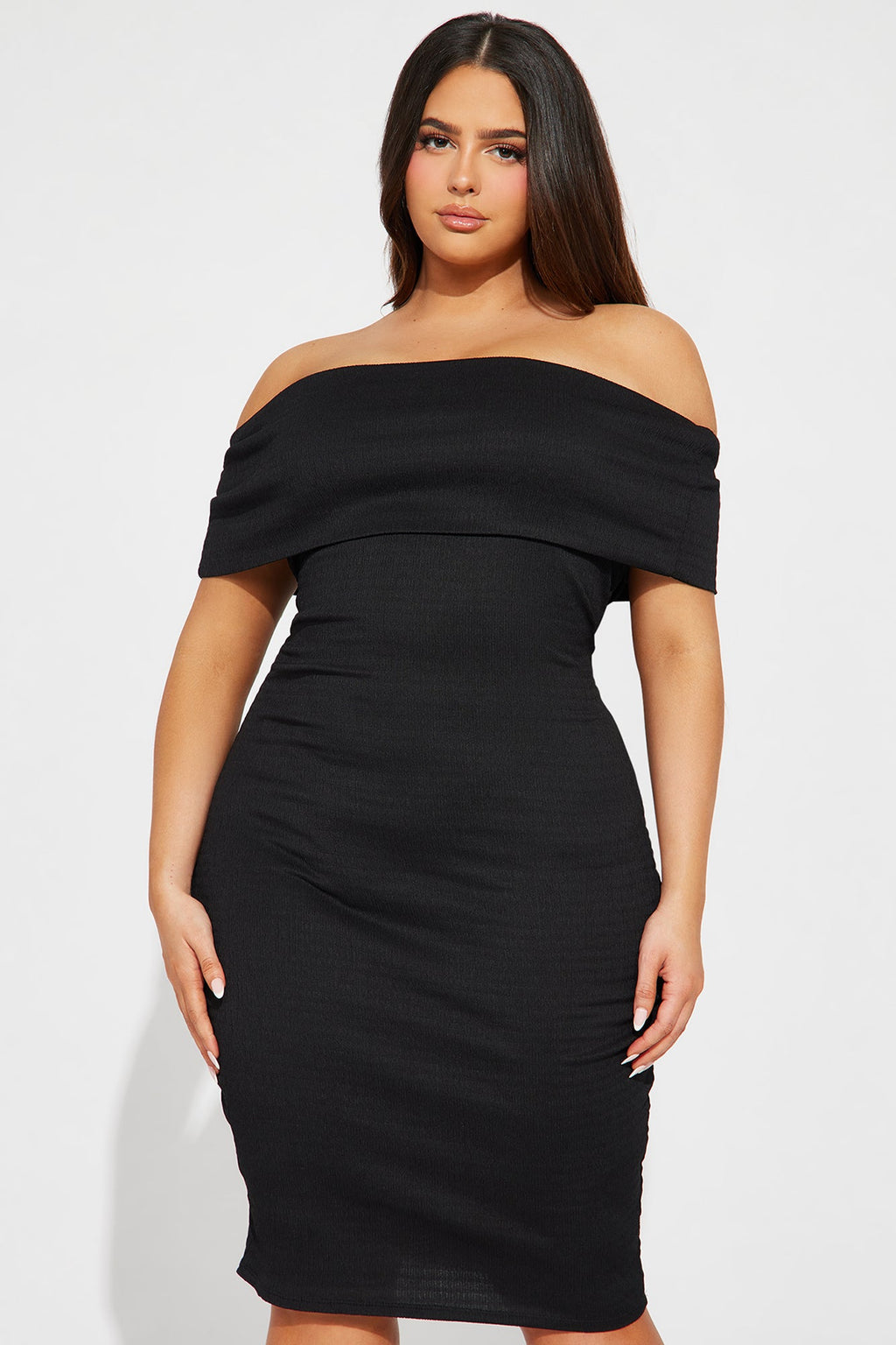 Off Shoulder Midi Dress - Black