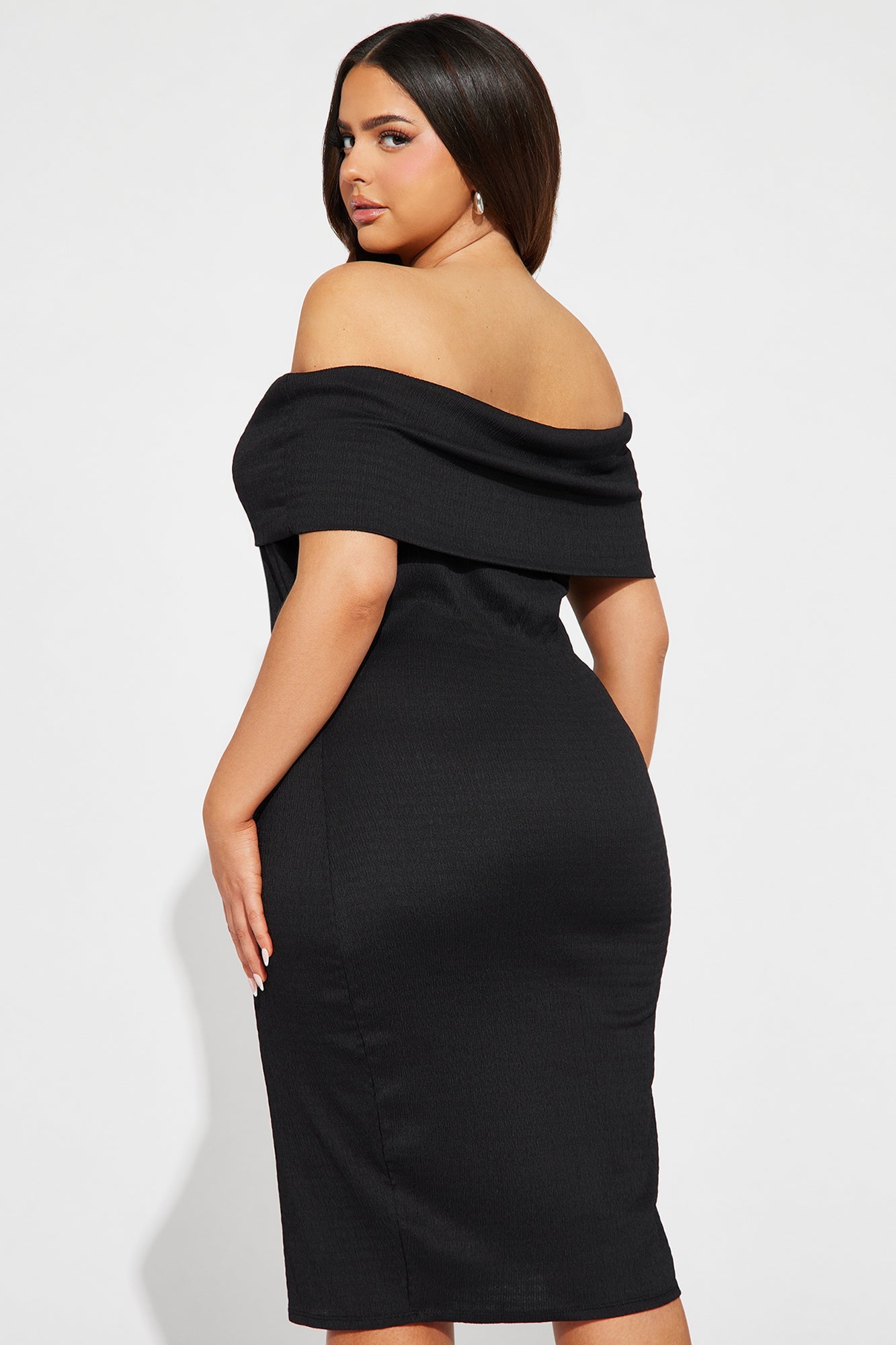 Off Shoulder Midi Dress - Black
