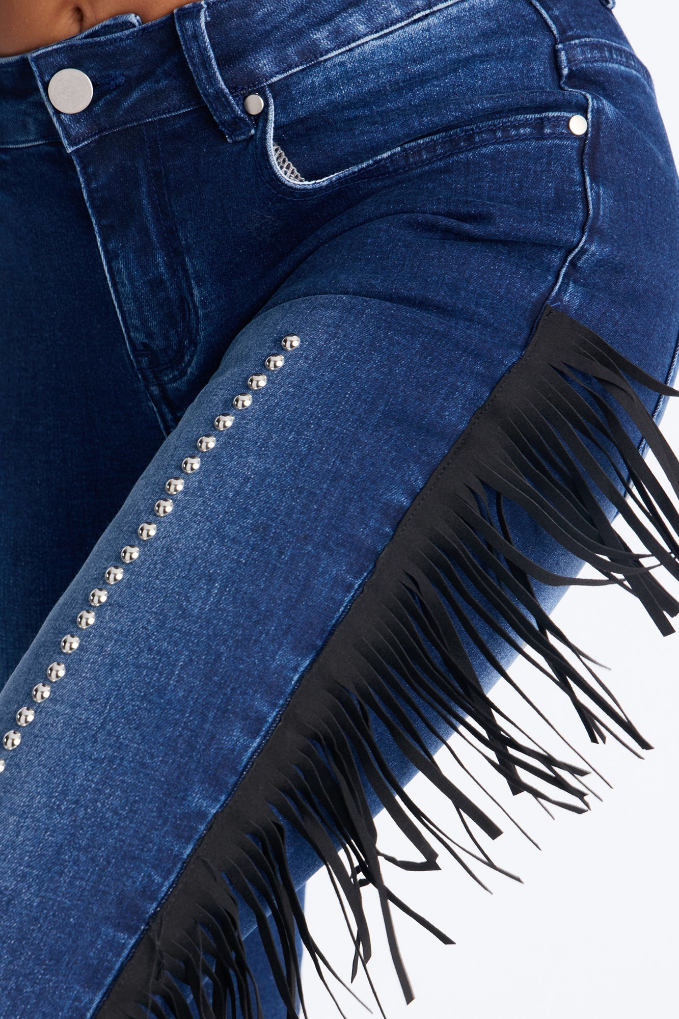 Embellished Fringe Flare Jeans - Dark Wash