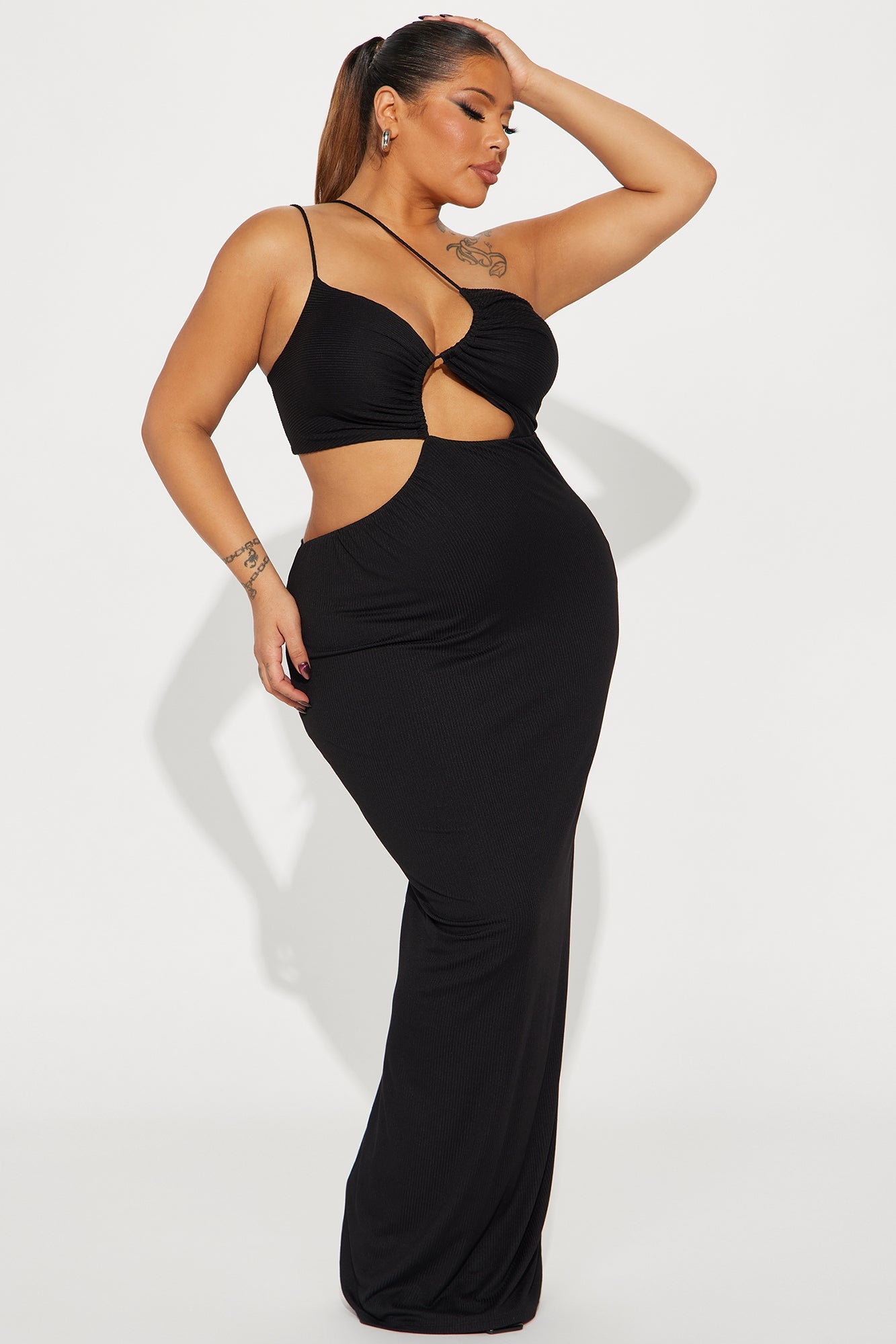 Asymmetrical Maxi Dress - Black