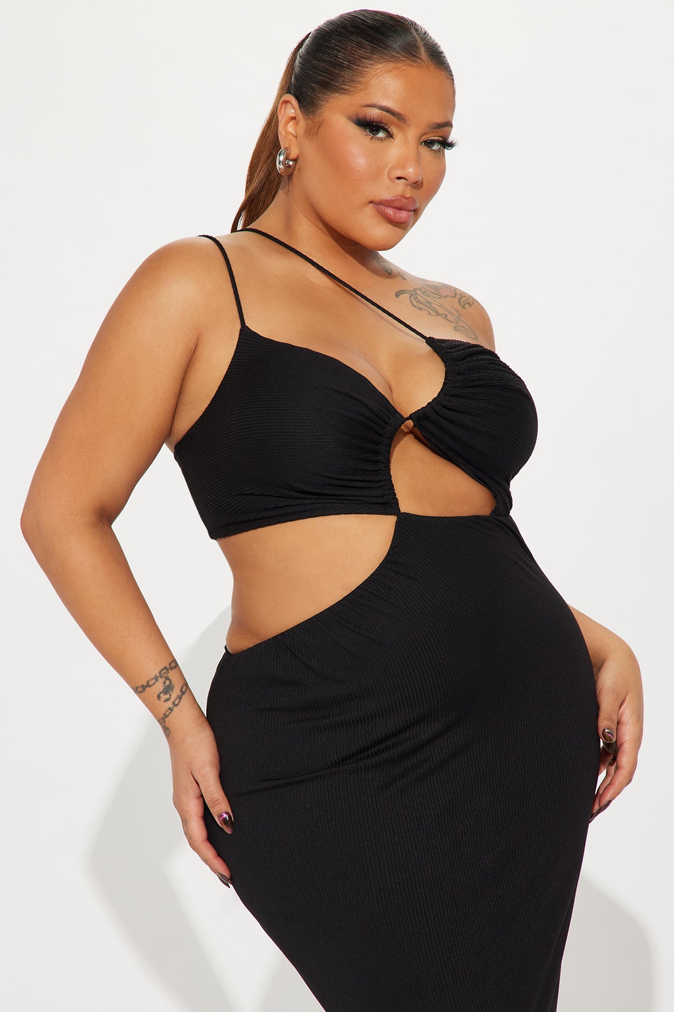 Asymmetrical Maxi Dress - Black
