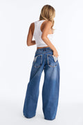 Straight Leg Mid Rise Jeans - Medium Wash