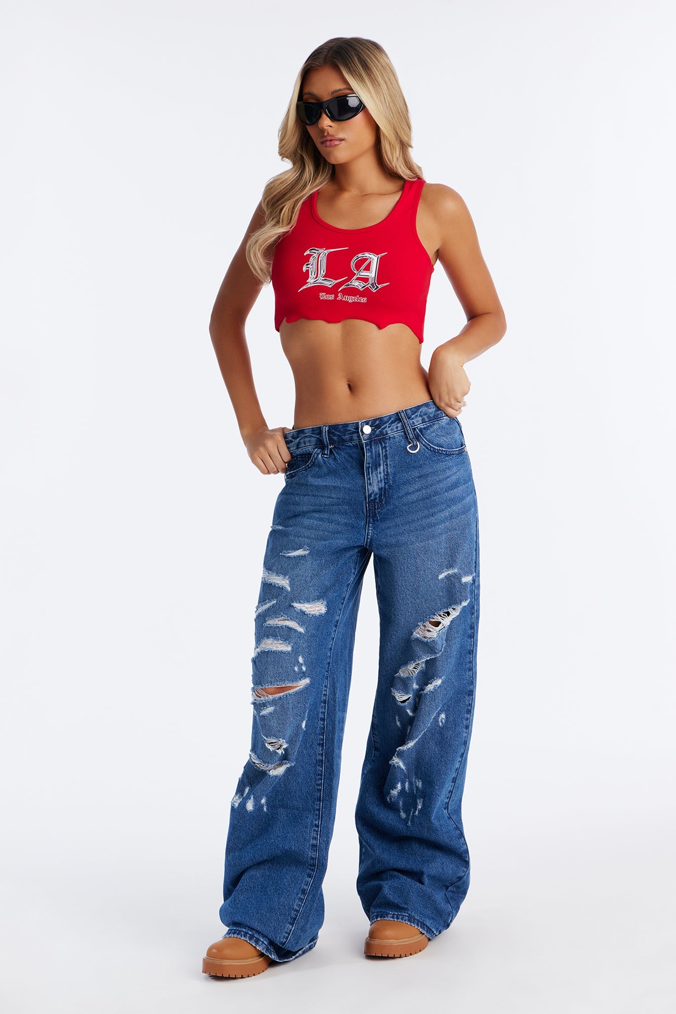Mid Rise Straight Leg Jeans - Medium Wash