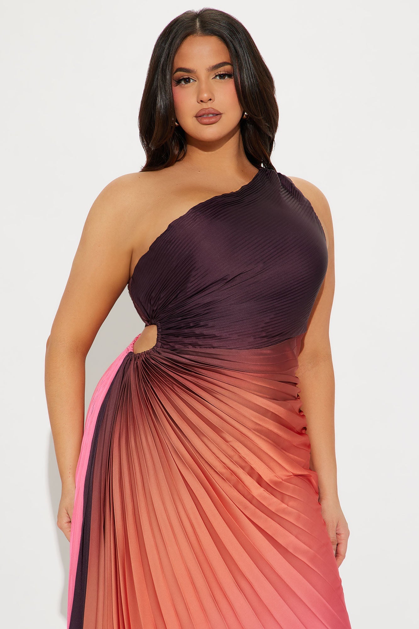 One Shoulder Asymmetrical Satin Ombre Maxi Dress - Rust