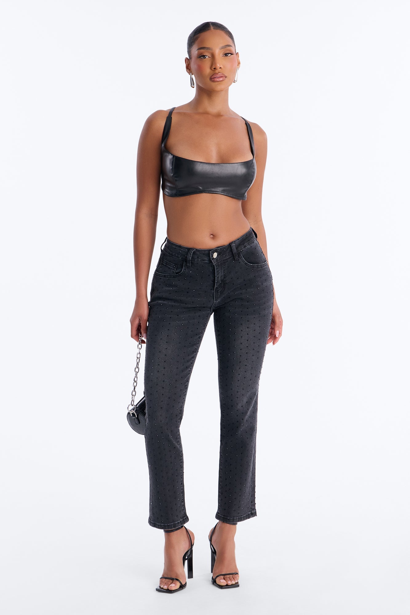 Embellished Ankle Kick Flare Jeans - Black Wash