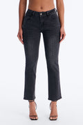 Embellished Ankle Kick Flare Jeans - Black Wash
