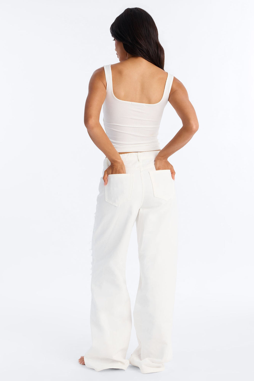 High Rise Ripped Jeans - White