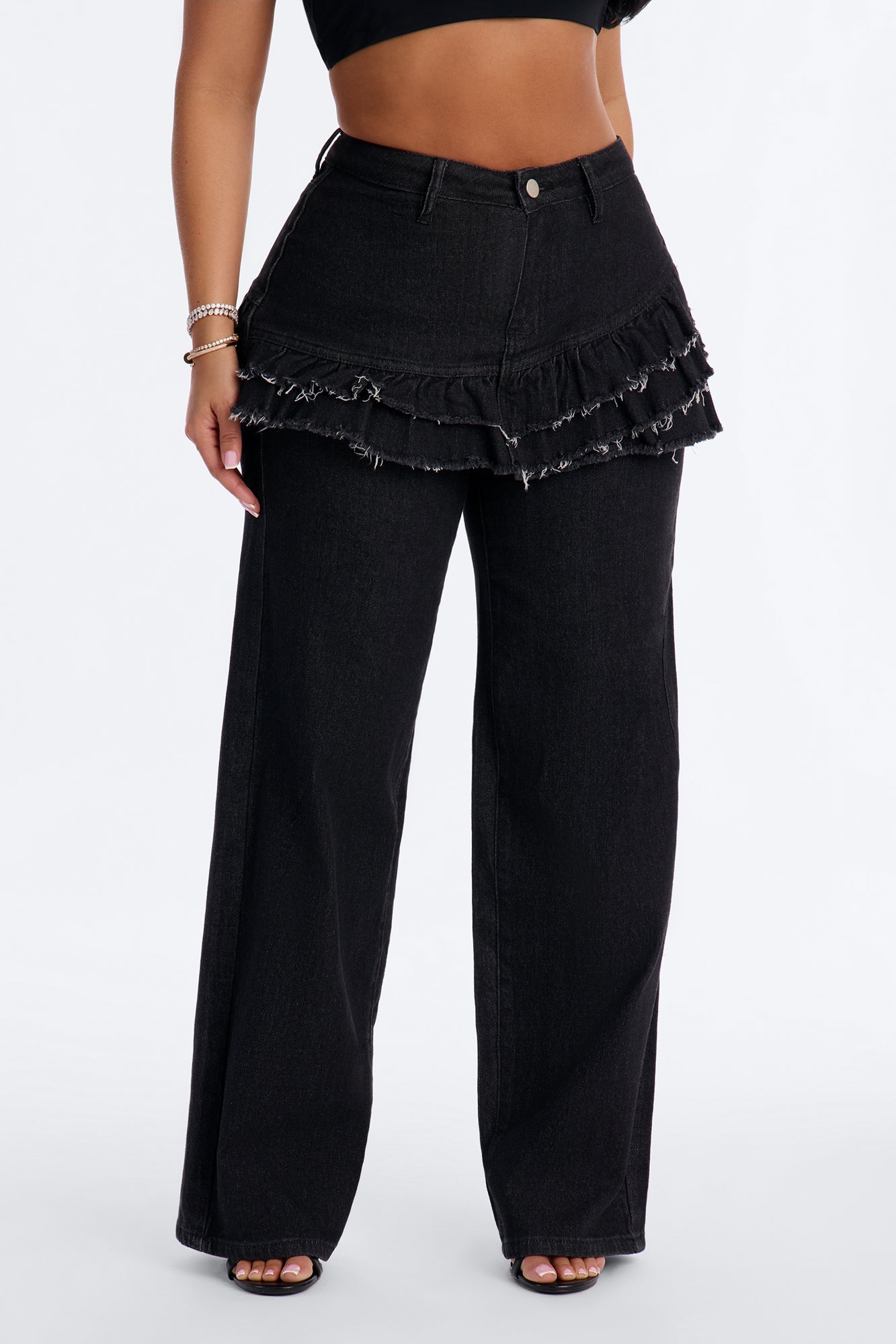 Skirt Overlay Jeans - Black Wash