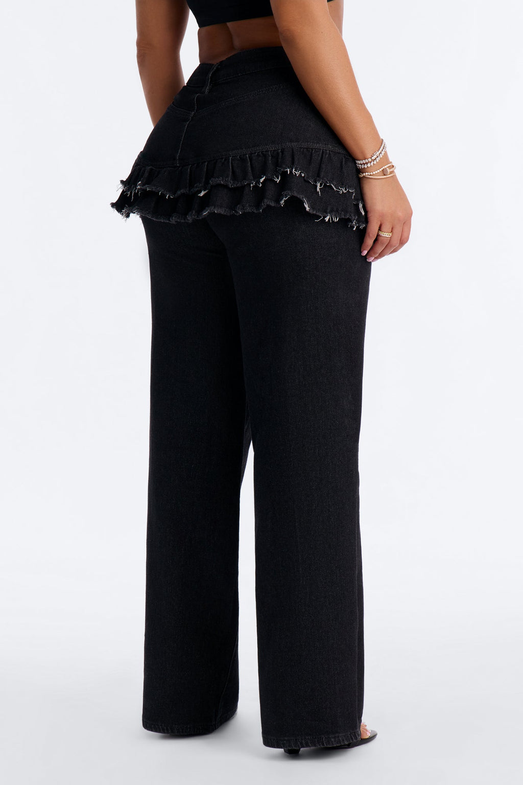 Skirt Overlay Jeans - Black Wash