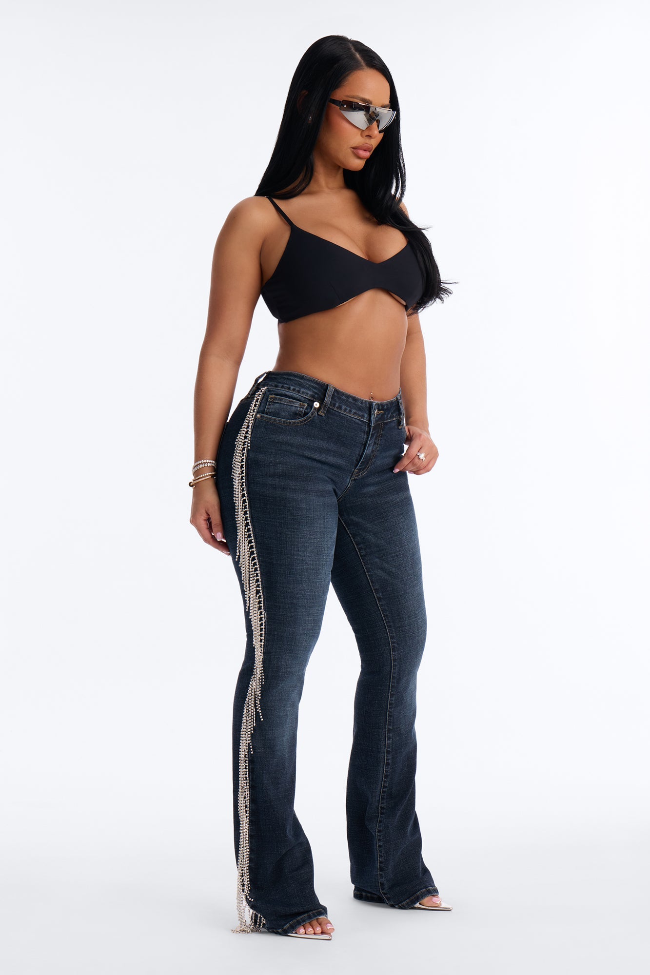 Rhinestone Fringe Bootcut Jeans - Dark Wash