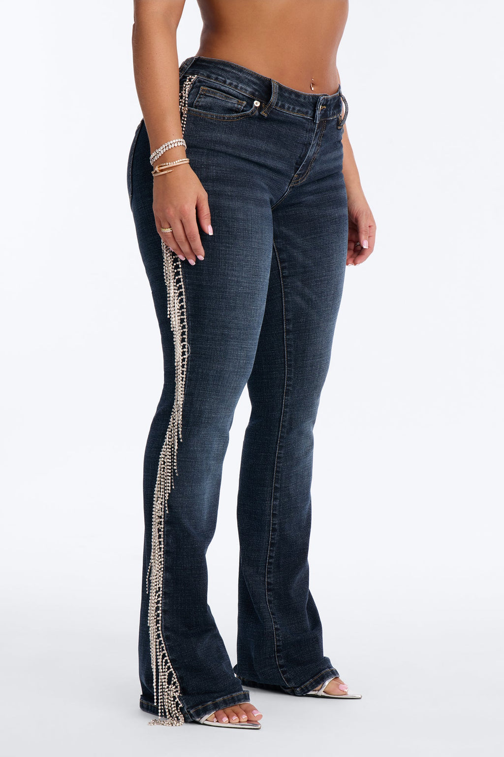 Rhinestone Fringe Bootcut Jeans - Dark Wash