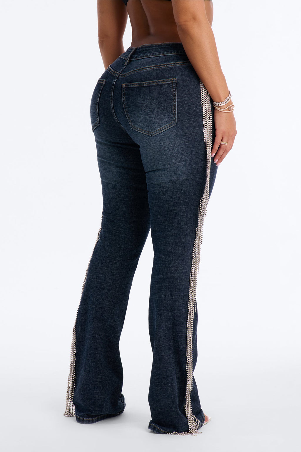 Rhinestone Fringe Bootcut Jeans - Dark Wash