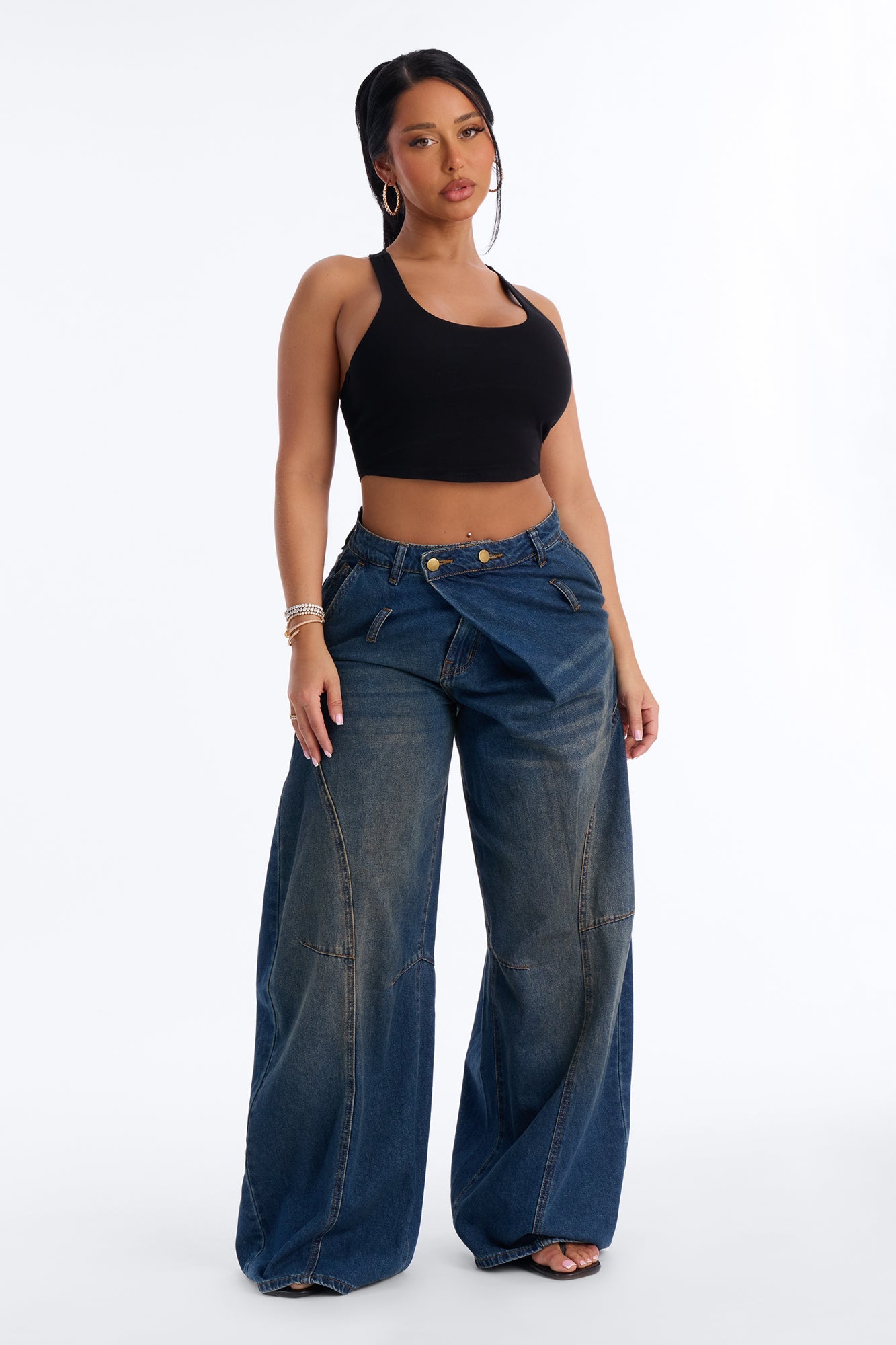 Mid Rise Straight Leg Jeans - Dark Wash