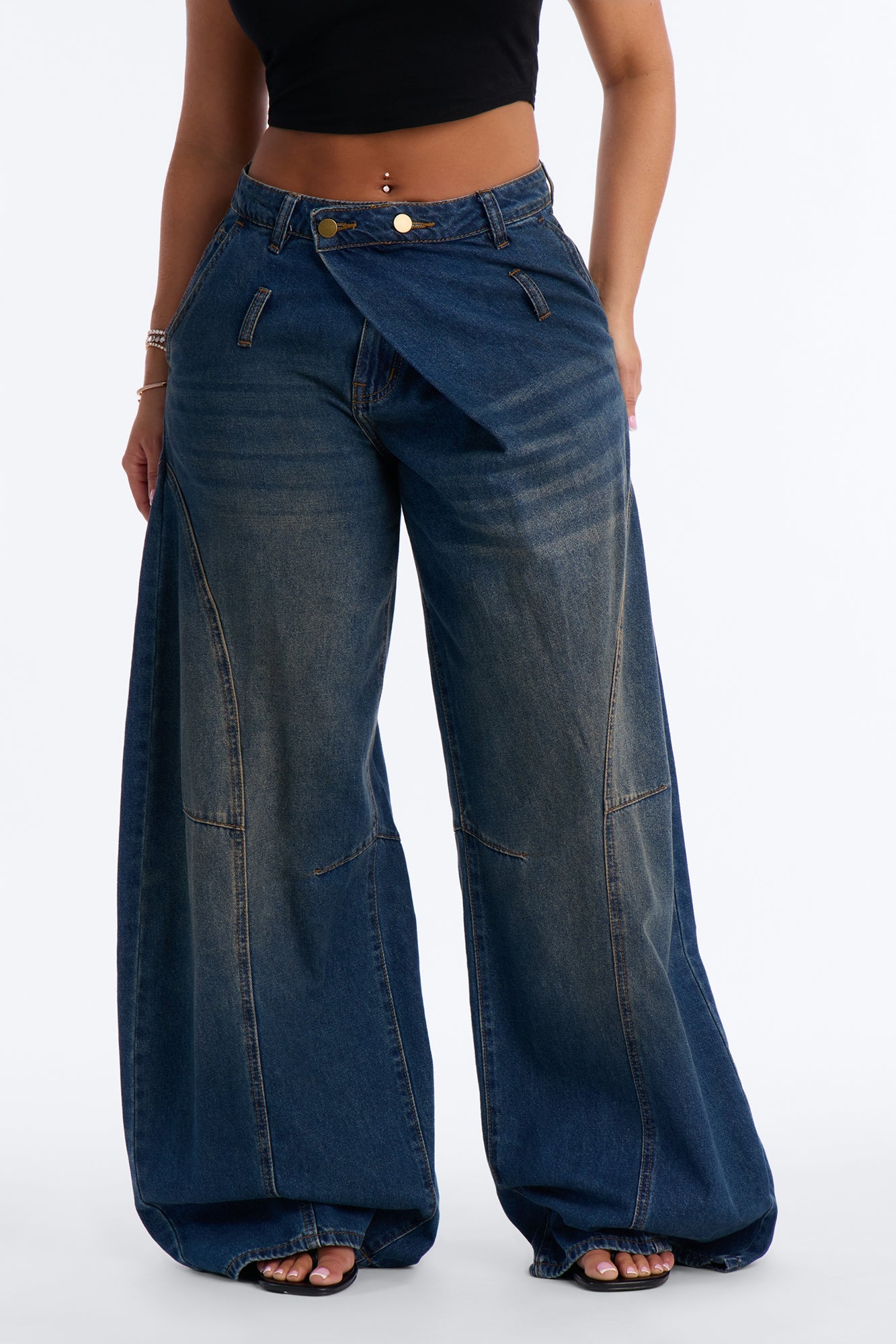 Mid Rise Straight Leg Jeans - Dark Wash