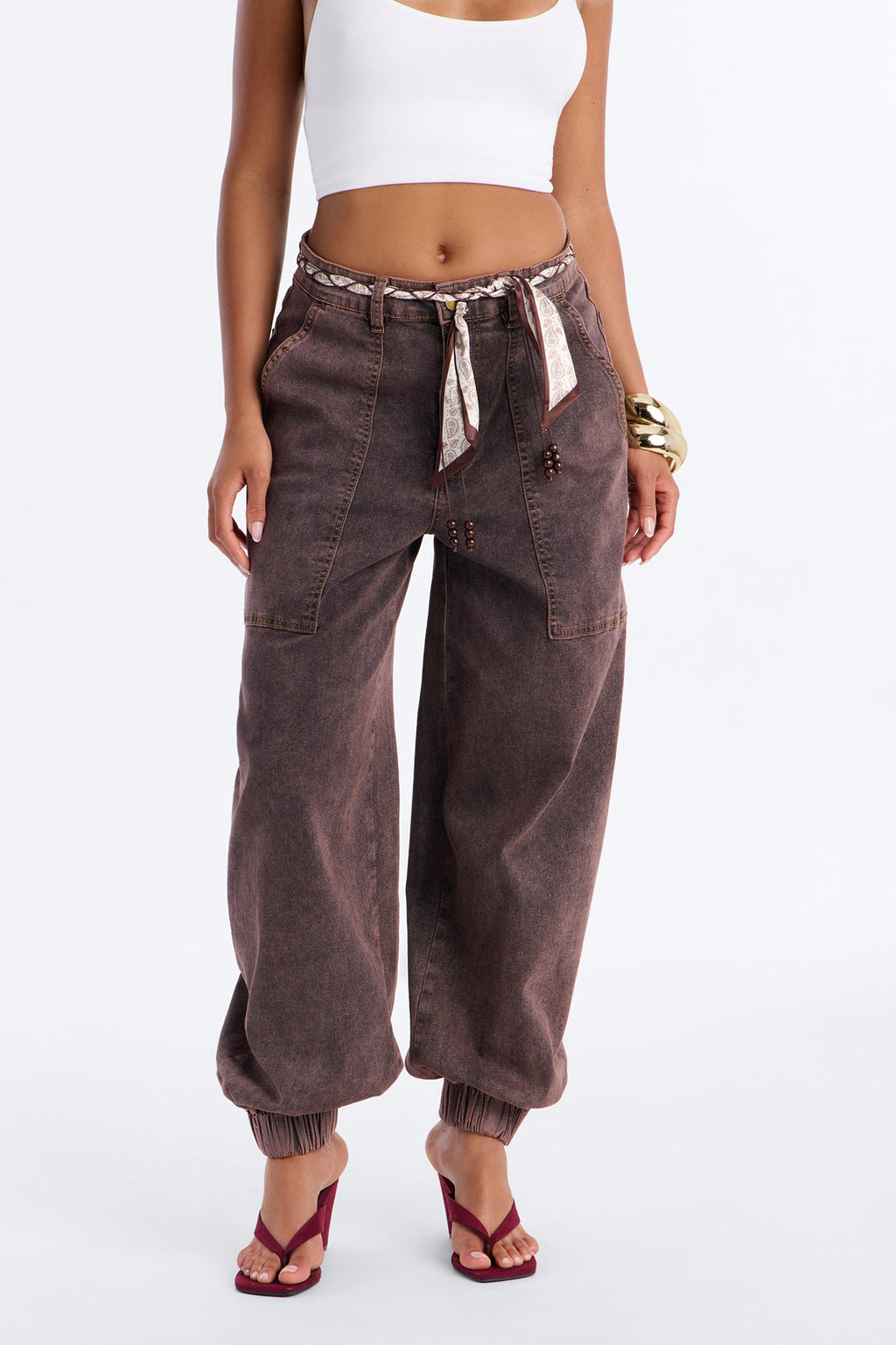 High Rise Straight Leg Jeans - Brown