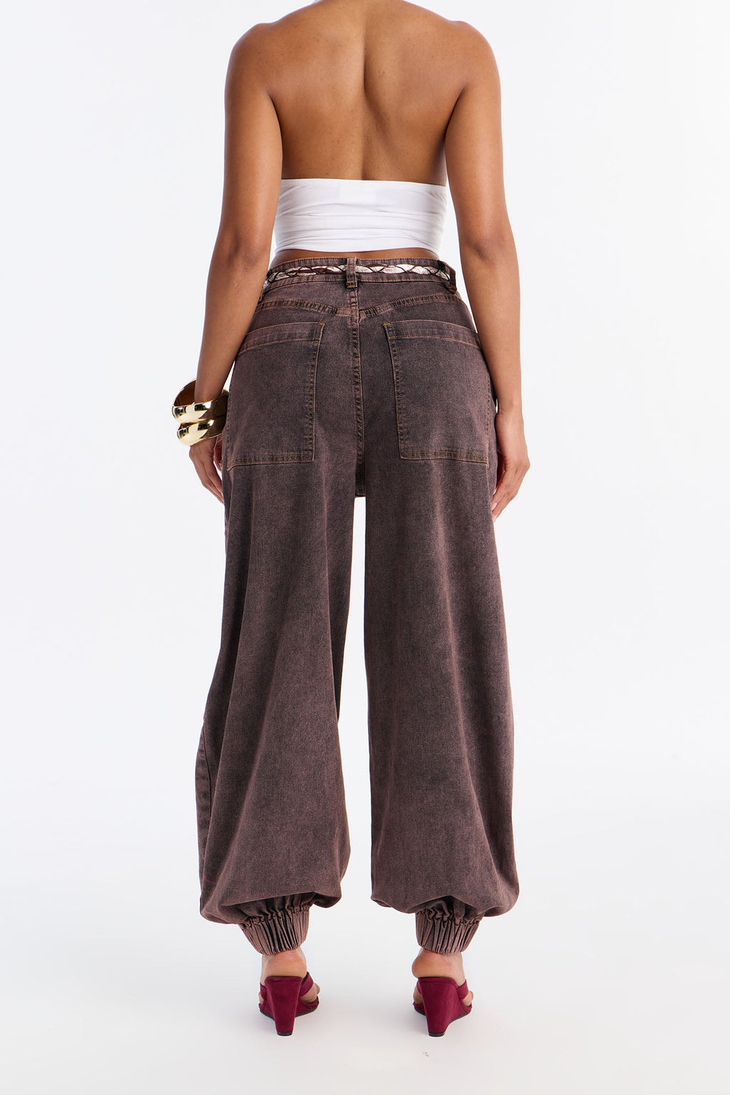 High Rise Straight Leg Jeans - Brown