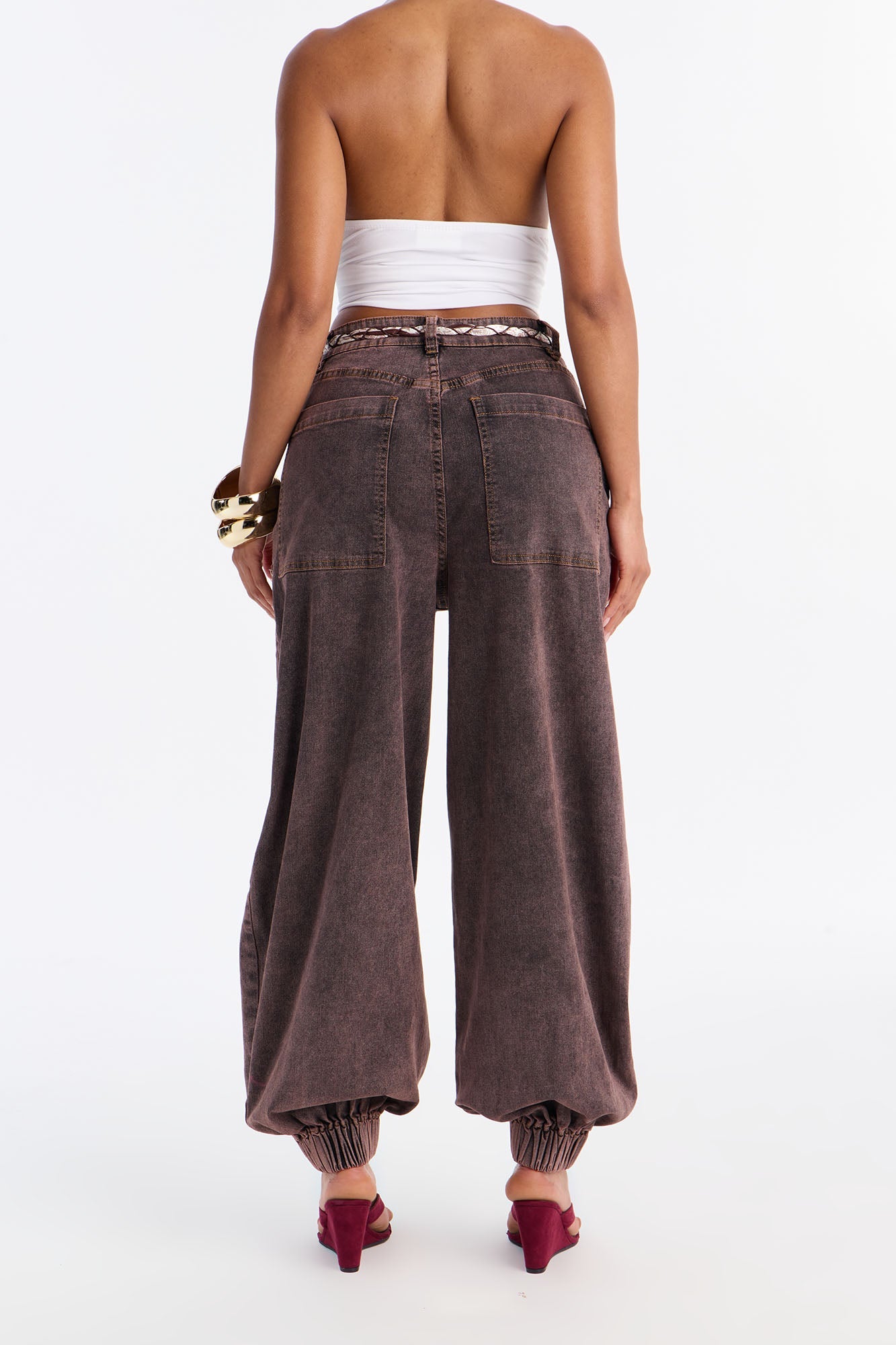 High Rise Straight Leg Jeans - Brown