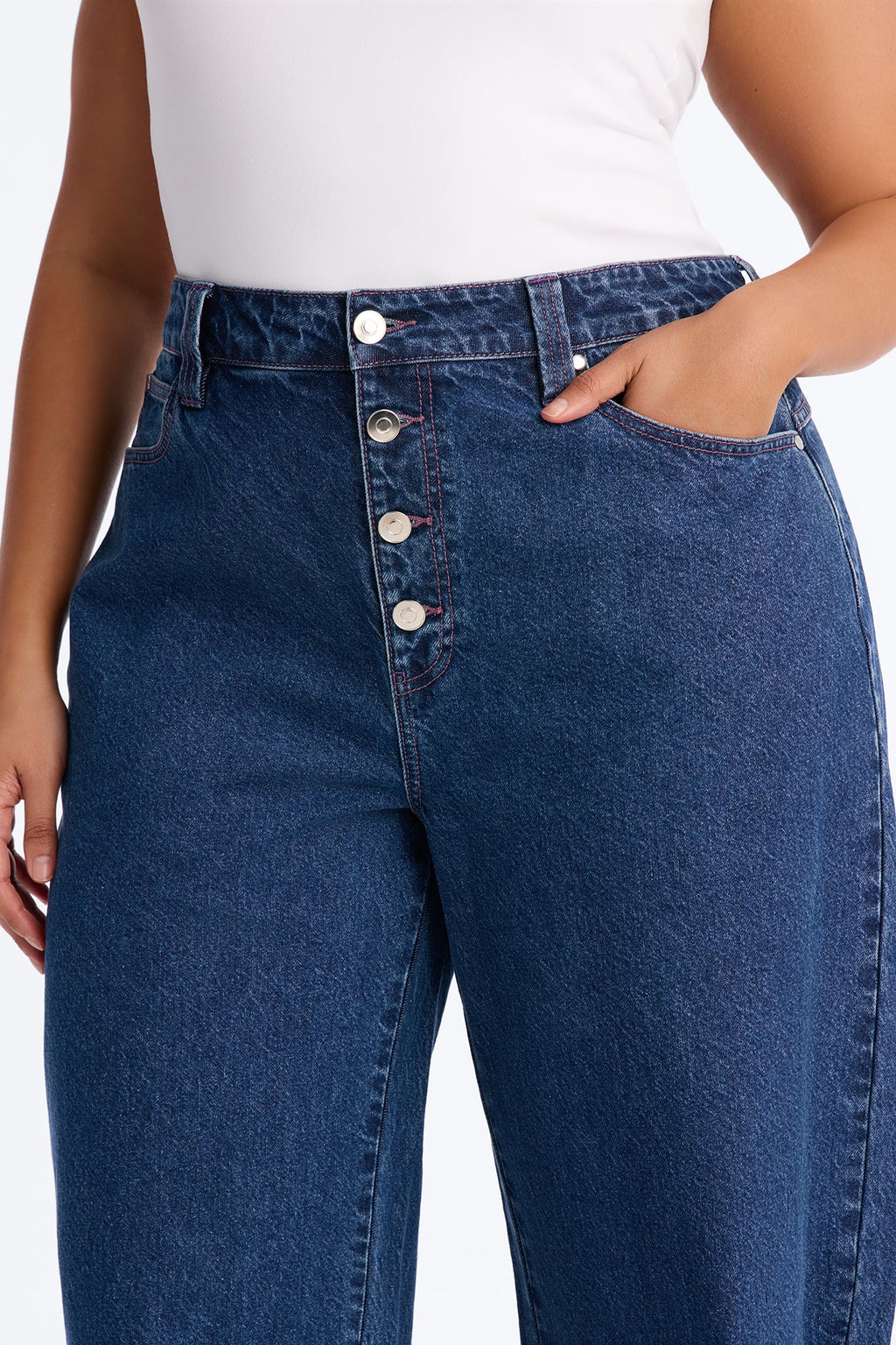 Button Fly Culotte Jeans - Rinse Blue Wash