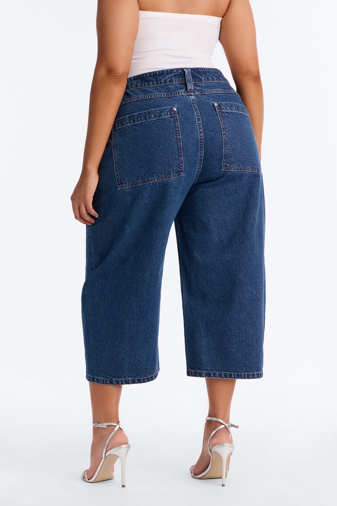 Button Fly Culotte Jeans - Rinse Blue Wash