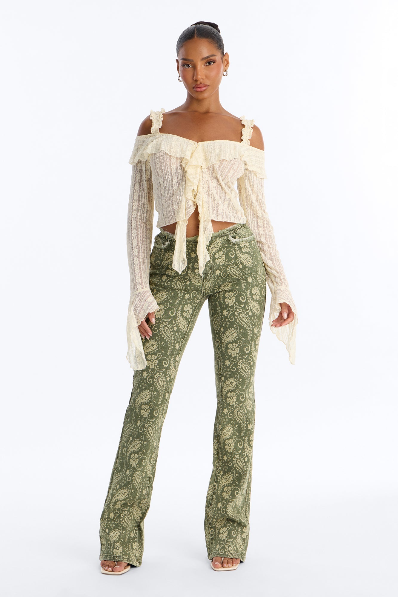 Mid Rise Straight Leg Jeans - Olive