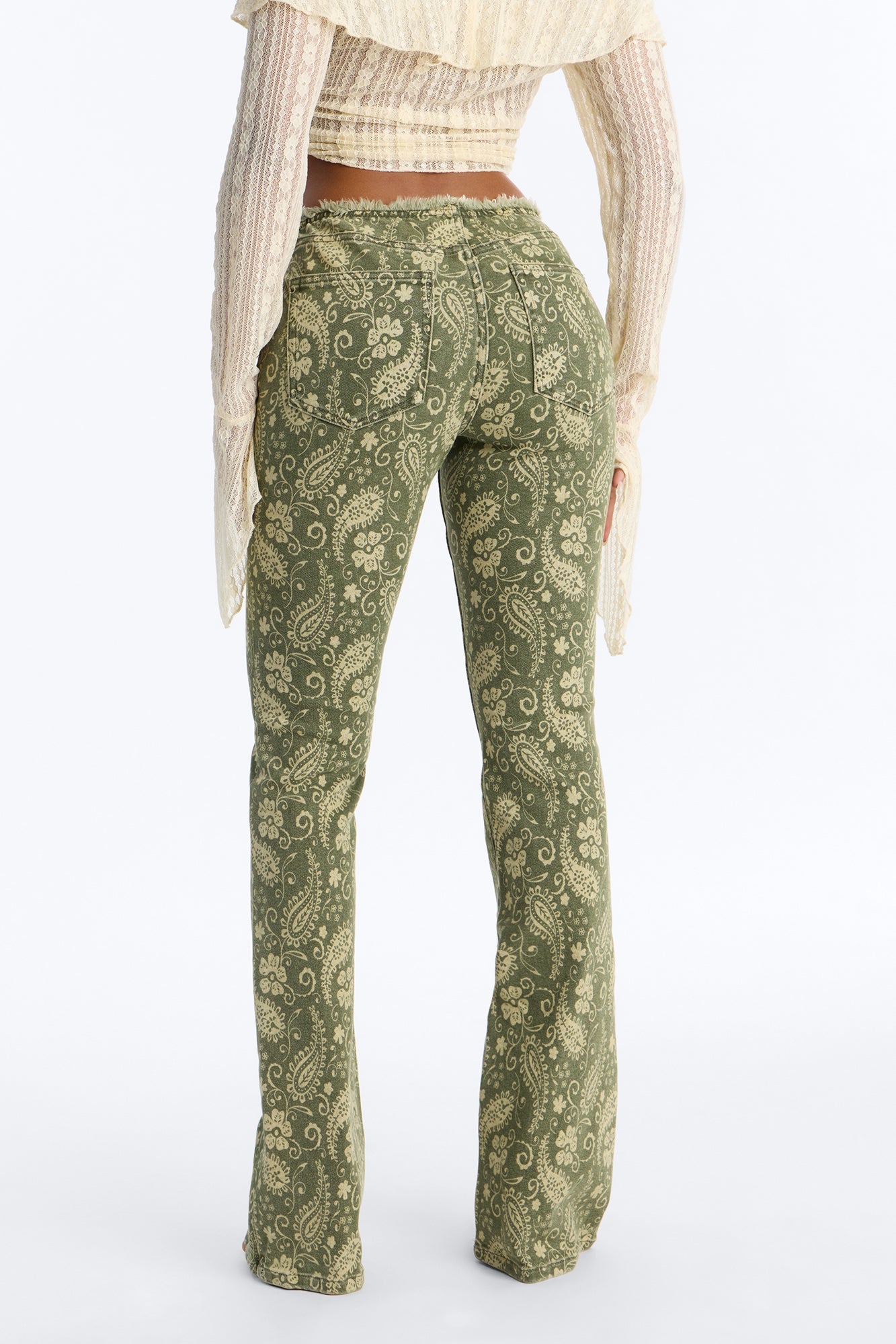 Mid Rise Straight Leg Jeans - Olive