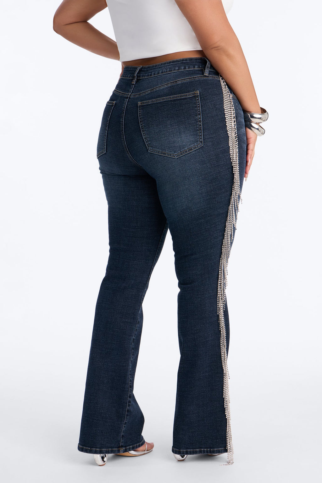 Rhinestone Fringe Bootcut Jeans - Dark Wash