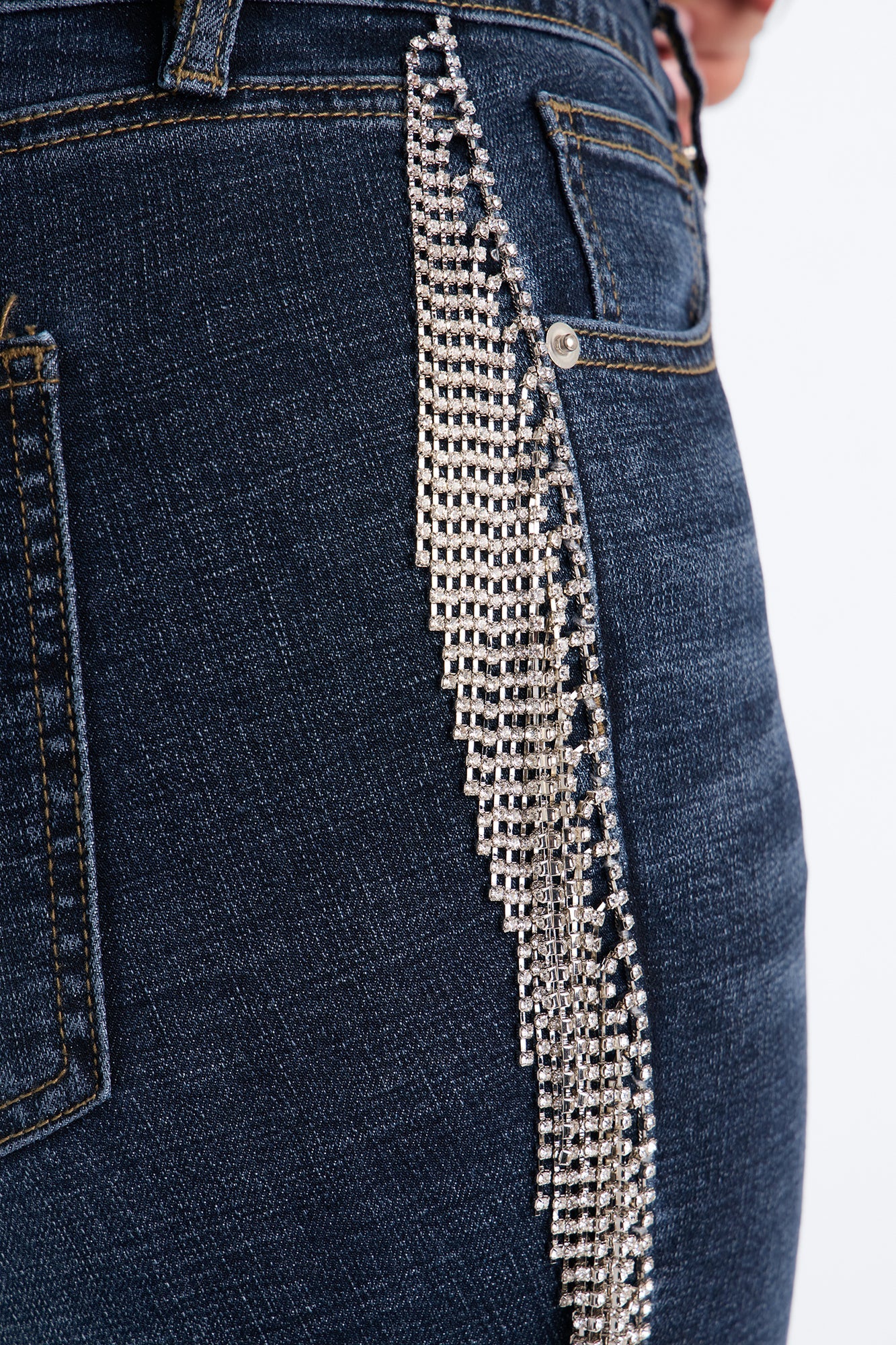 Rhinestone Fringe Bootcut Jeans - Dark Wash