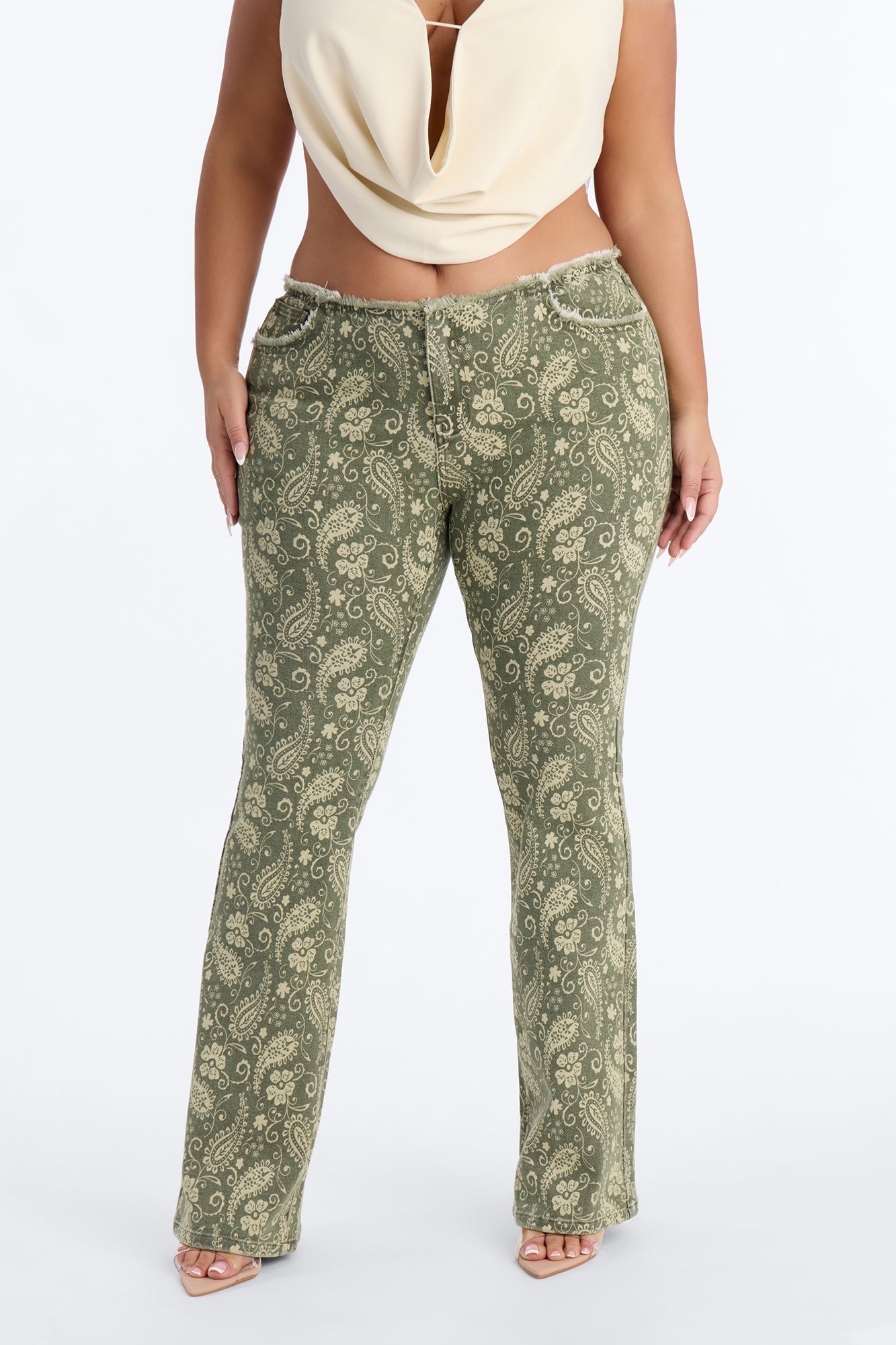 Mid Rise Straight Leg Jeans - Olive