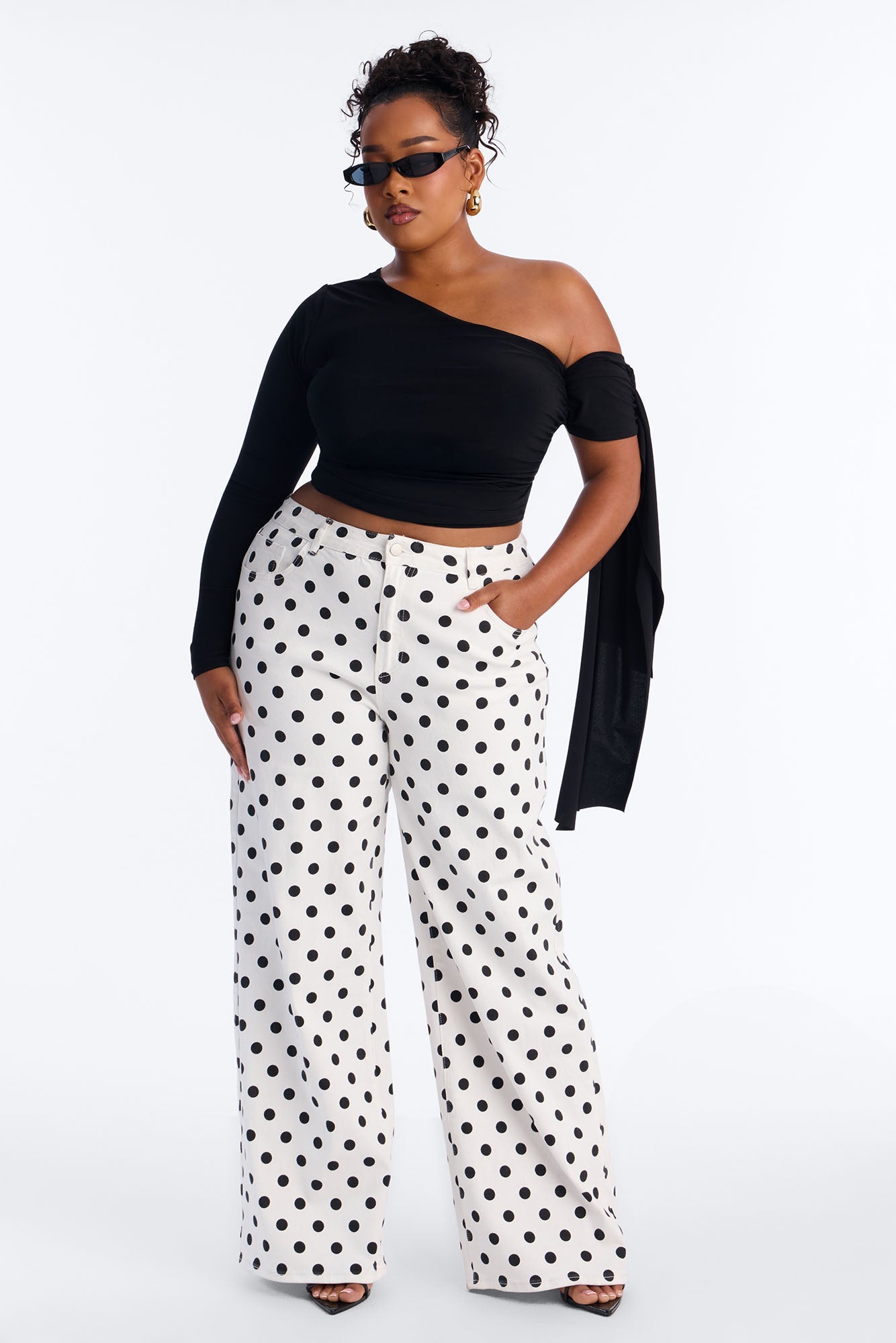 Combo Print High Rise Jeans - White
