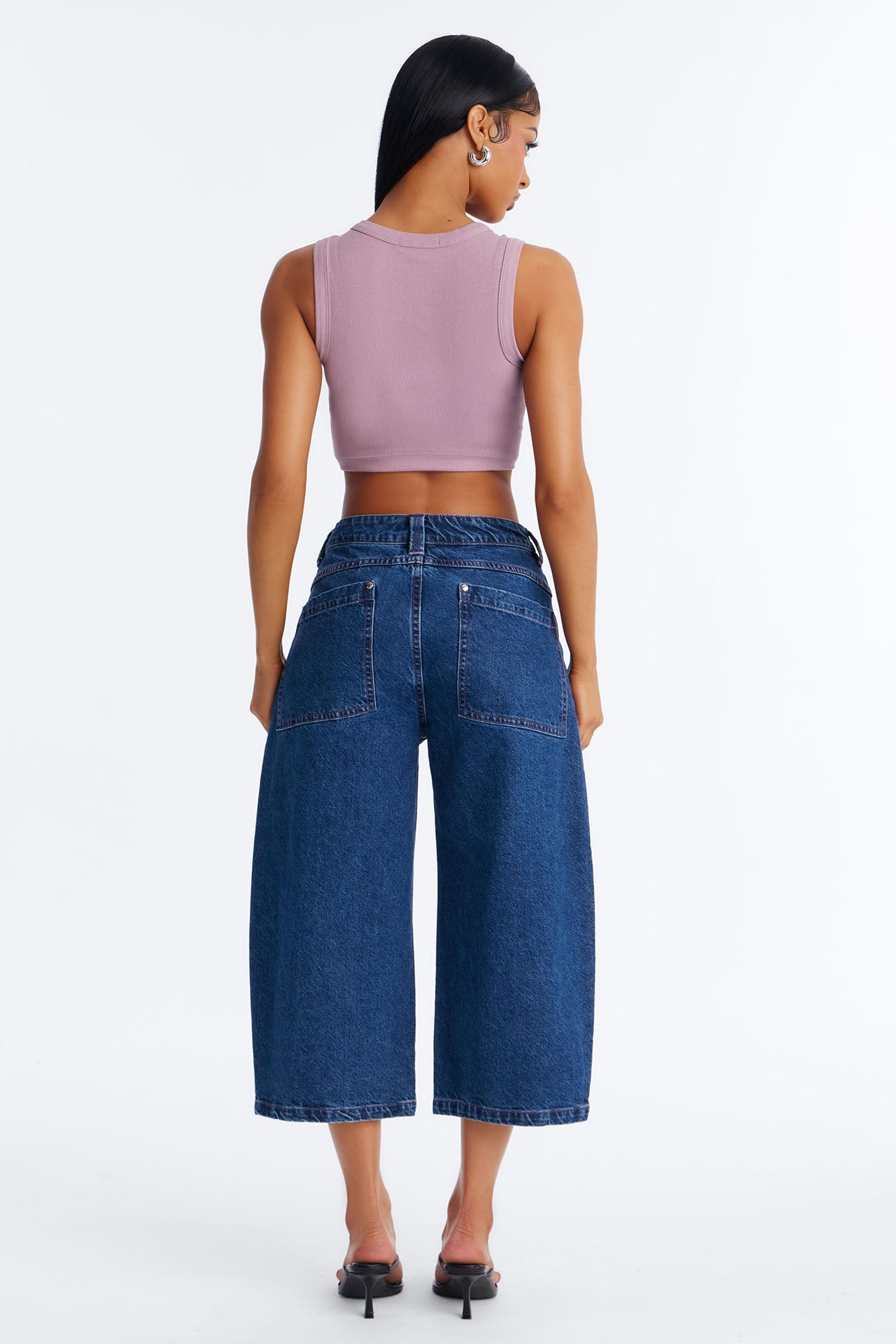 Button Fly Culotte Jeans - Rinse Blue Wash