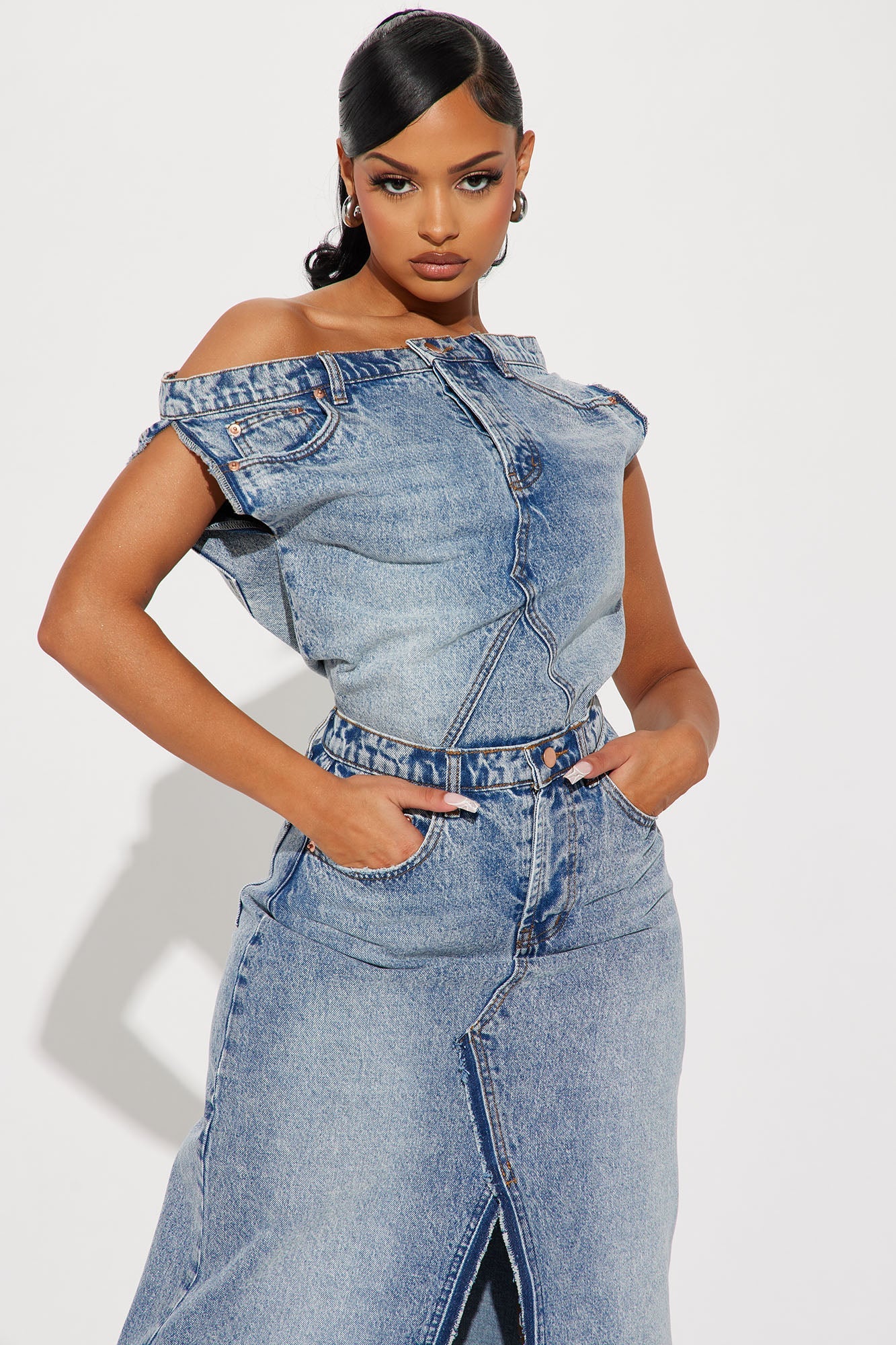 Denim Maxi Dress - Medium Wash