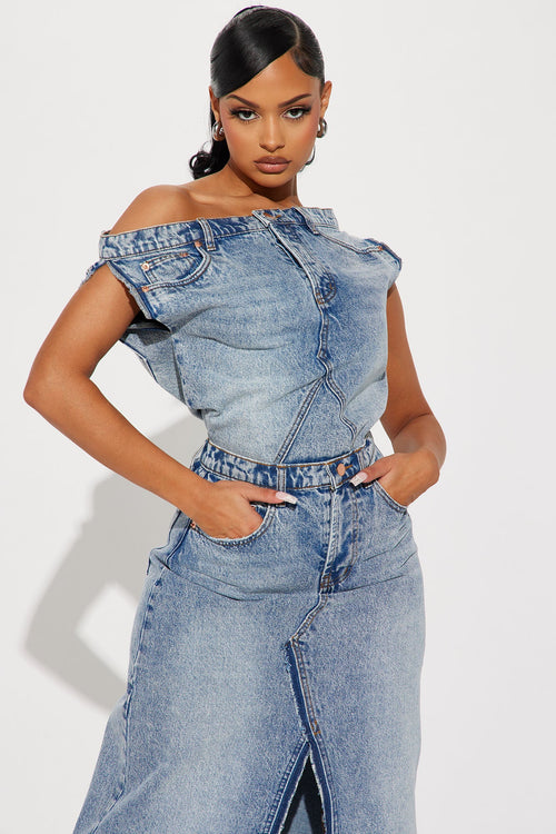 Denim Maxi Dress - Medium Wash