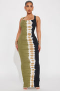 Combo Print Sleeveless Maxi Dress - Green