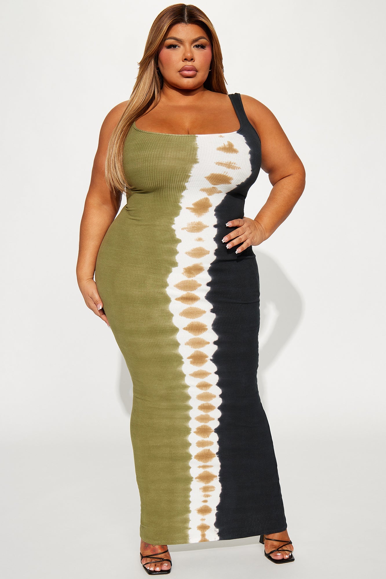 Combo Print Sleeveless Maxi Dress - Green