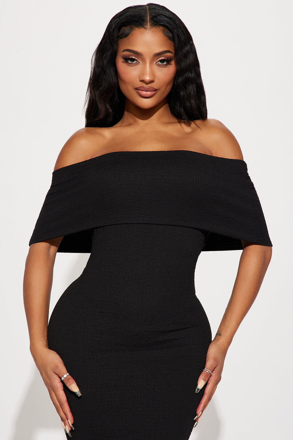 Off Shoulder Midi Dress - Black