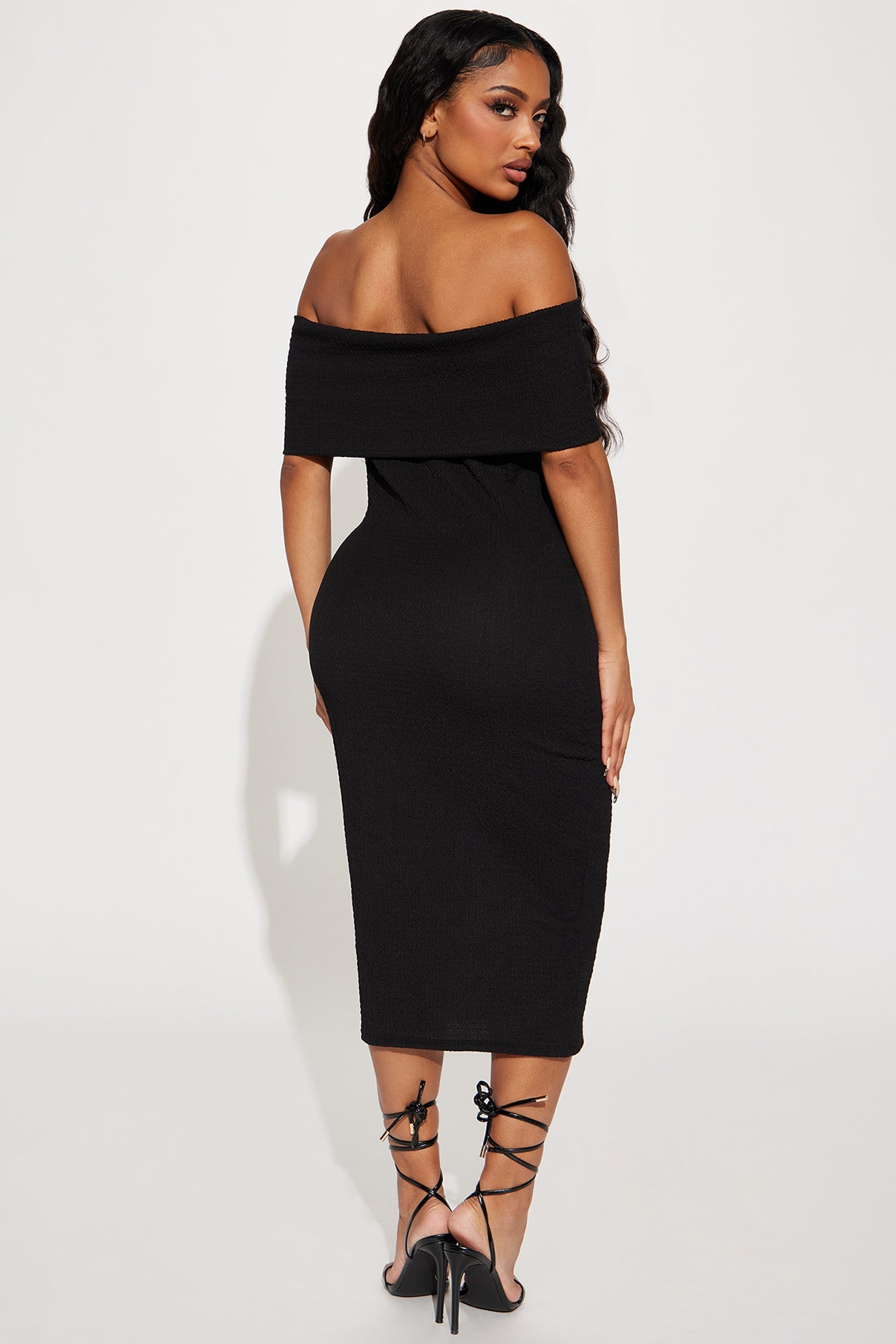 Off Shoulder Midi Dress - Black