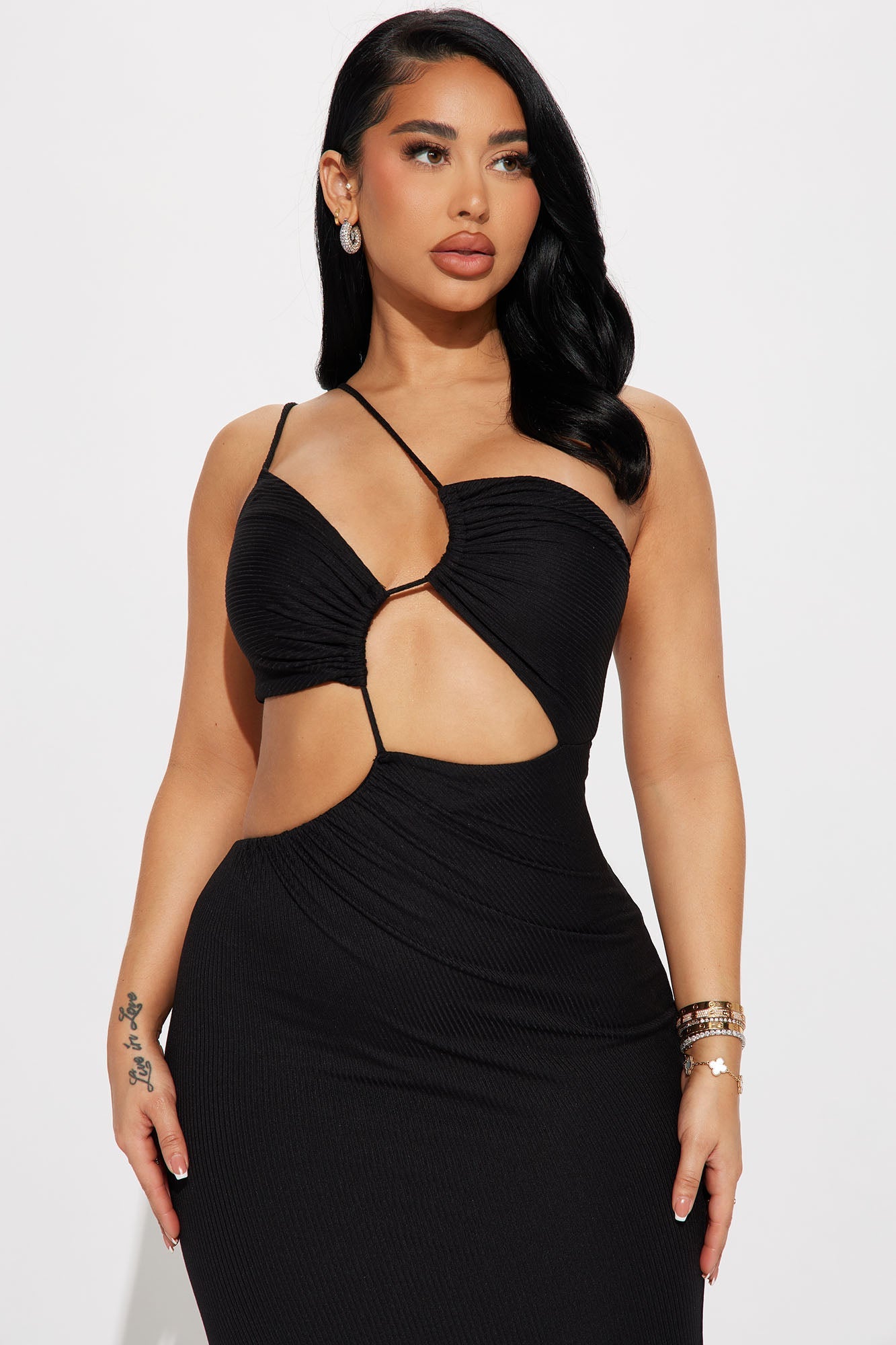 Asymmetrical Maxi Dress - Black