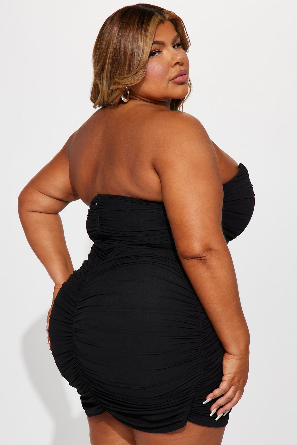 Strapless Ruched Bodycon Mini Dress - Black