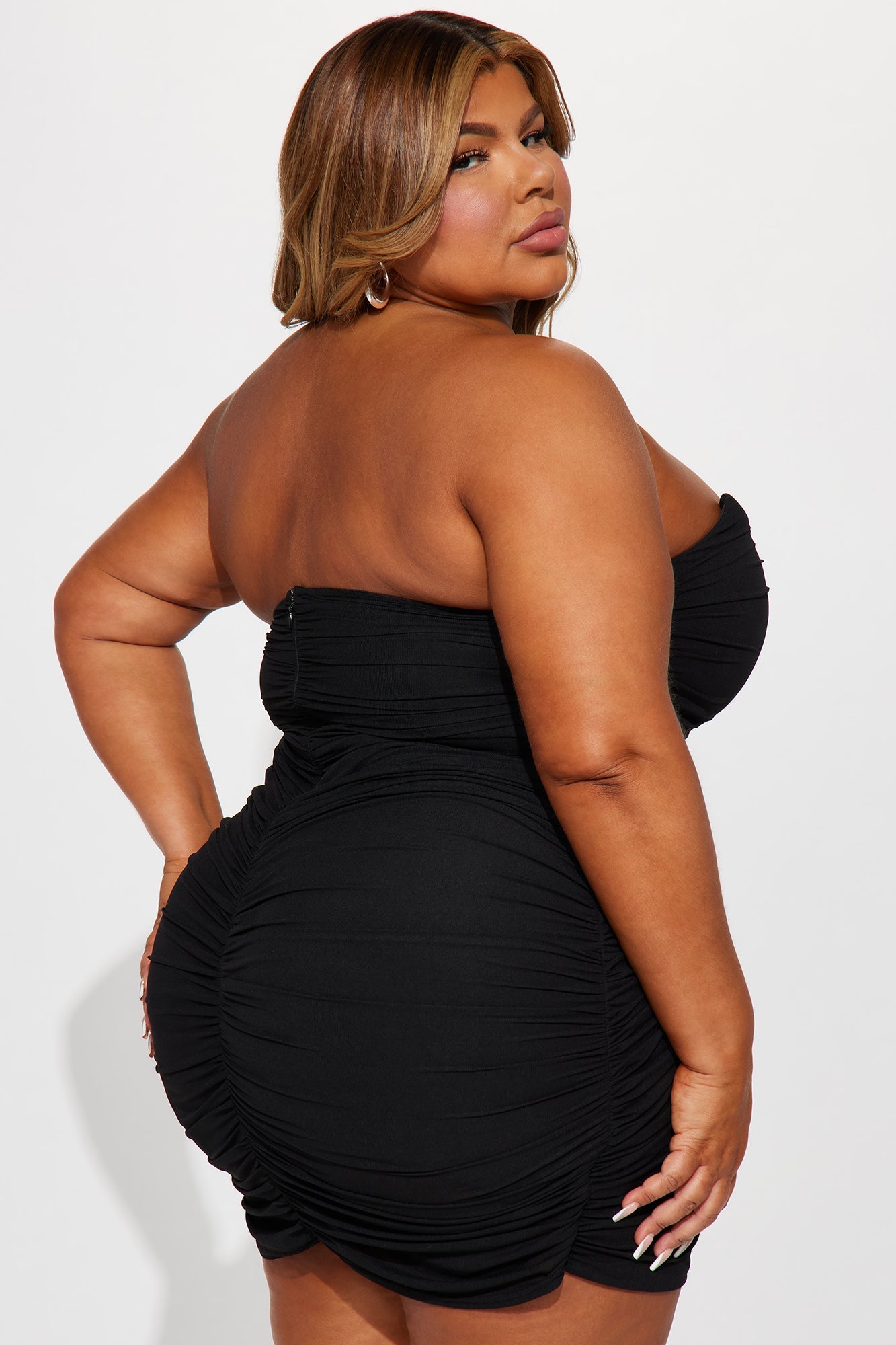 Strapless Ruched Bodycon Mini Dress - Black