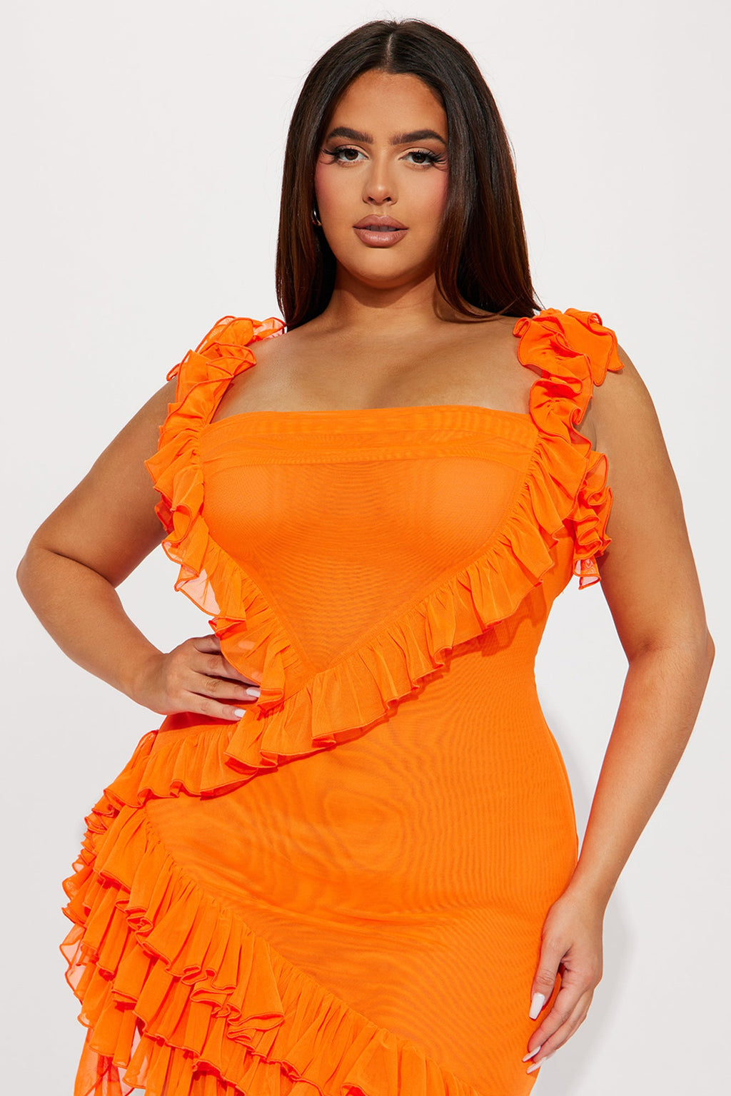 Ruffled Mini Dress - Orange