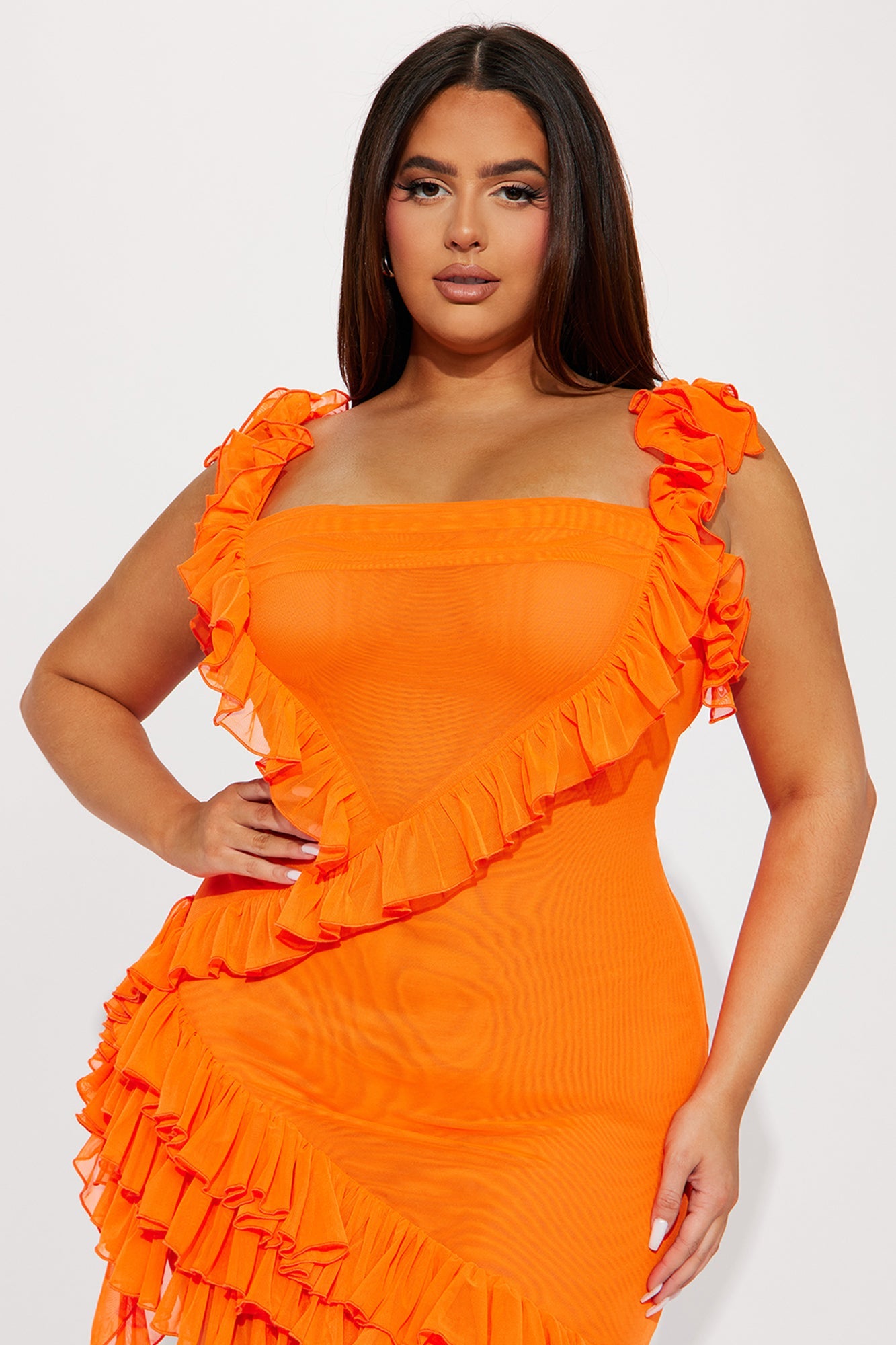 Ruffled Mini Dress - Orange