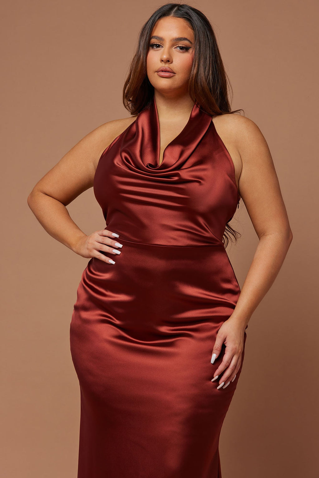 Satin Draped Maxi Dress - Rust