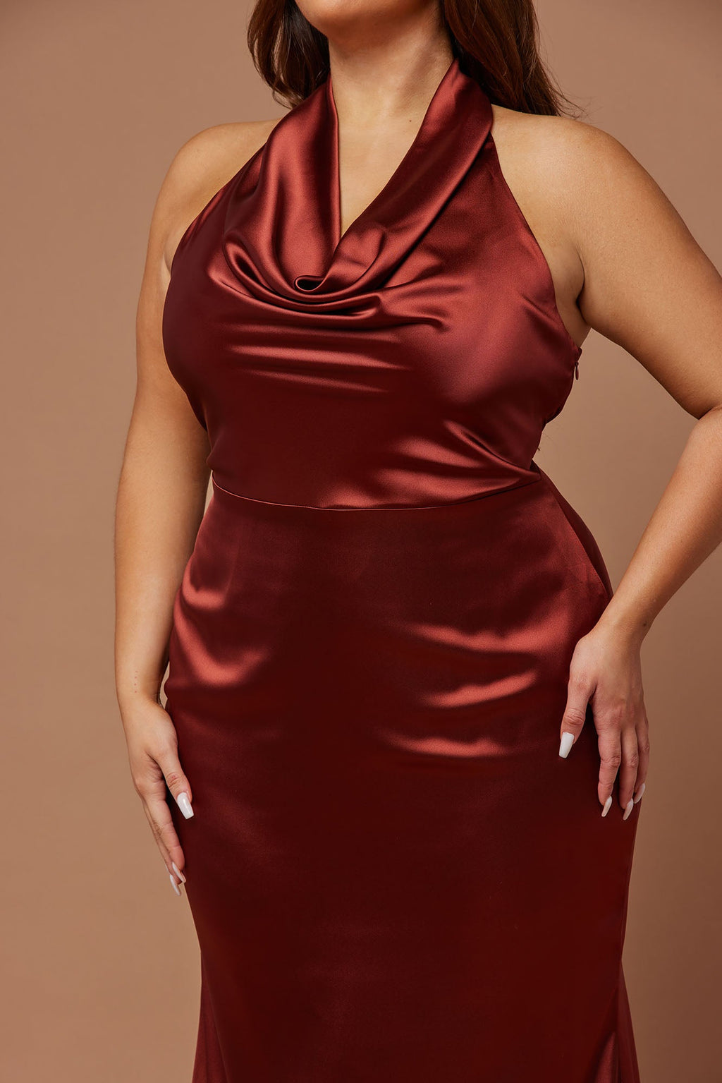 Satin Draped Maxi Dress - Rust