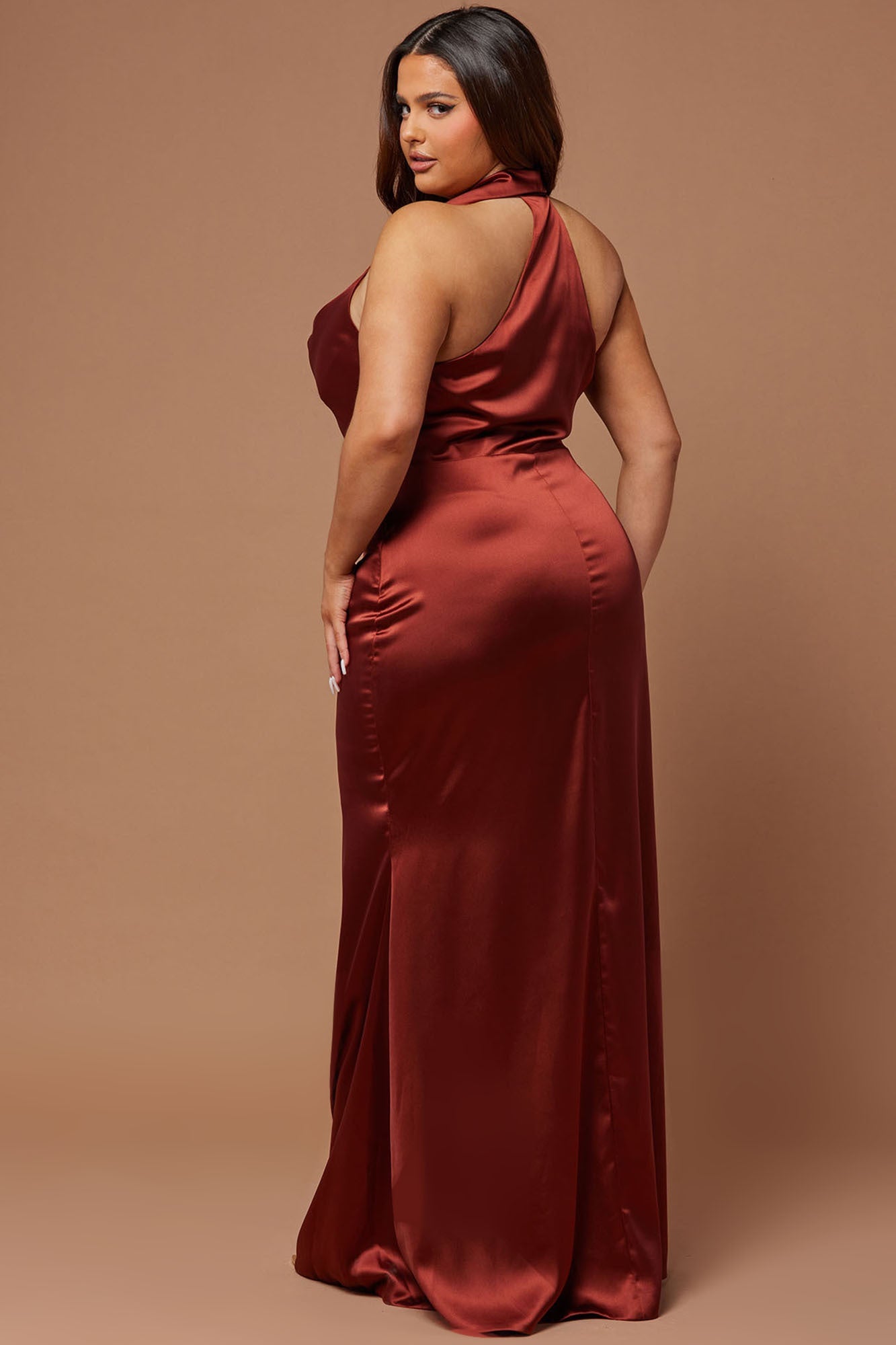 Satin Draped Maxi Dress - Rust
