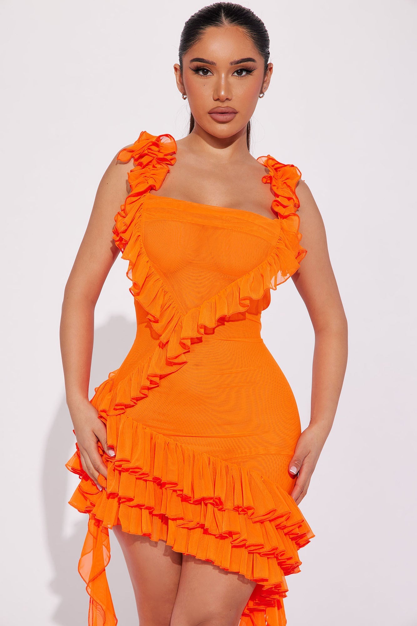 Ruffled Mini Dress - Orange